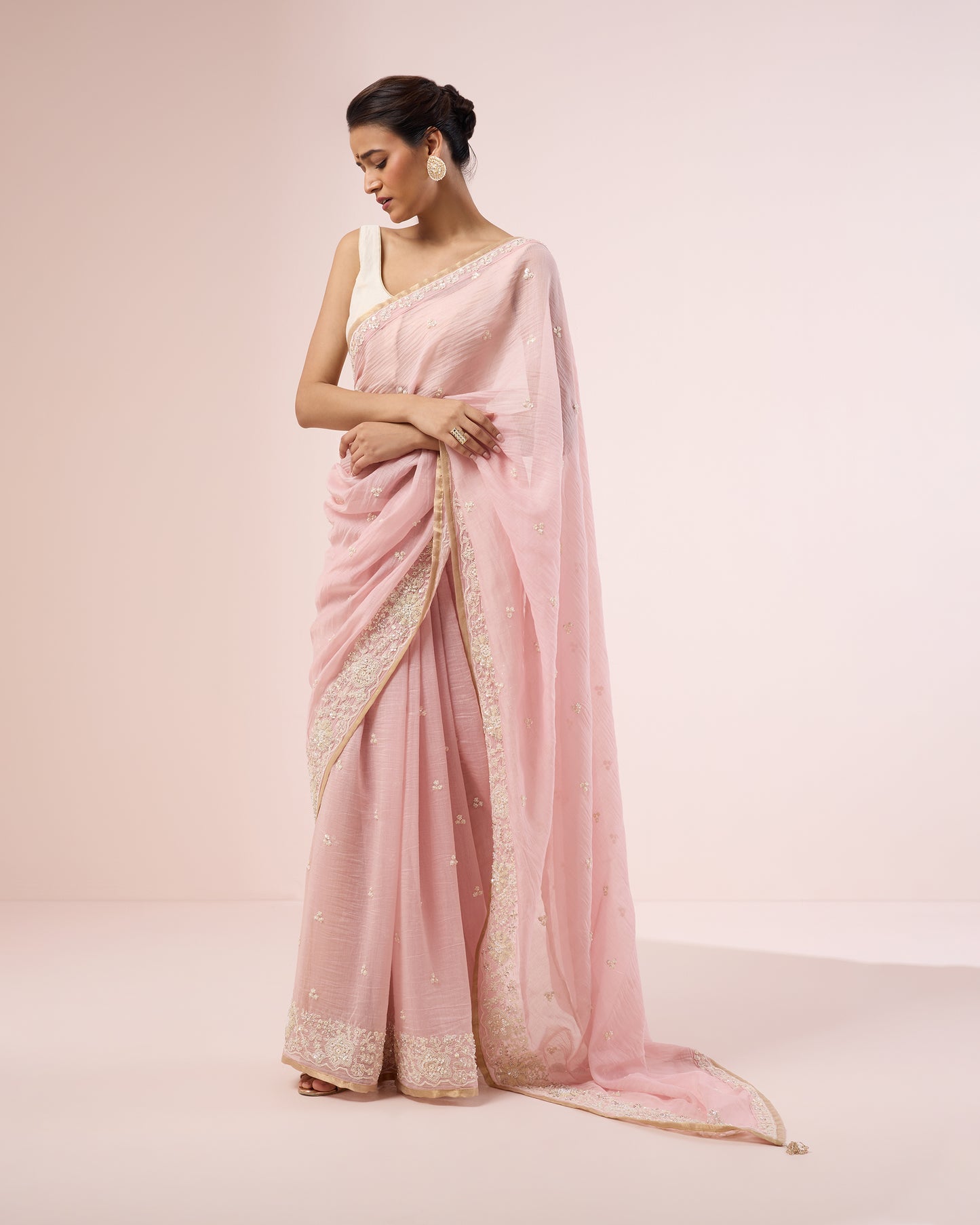 Shiuli Chanderi Silk Saree – Soft Pink