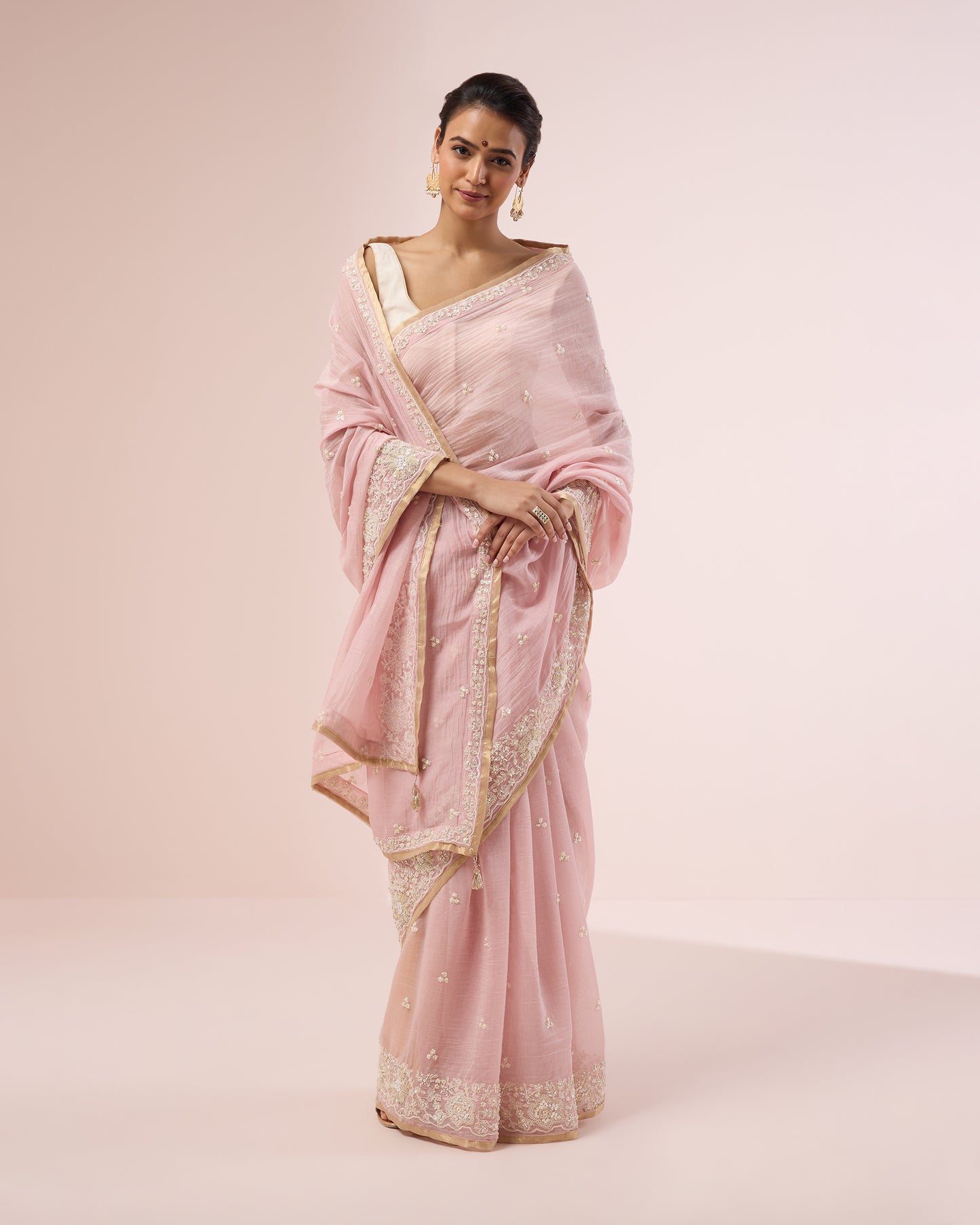 Shiuli Chanderi Silk Saree – Soft Pink