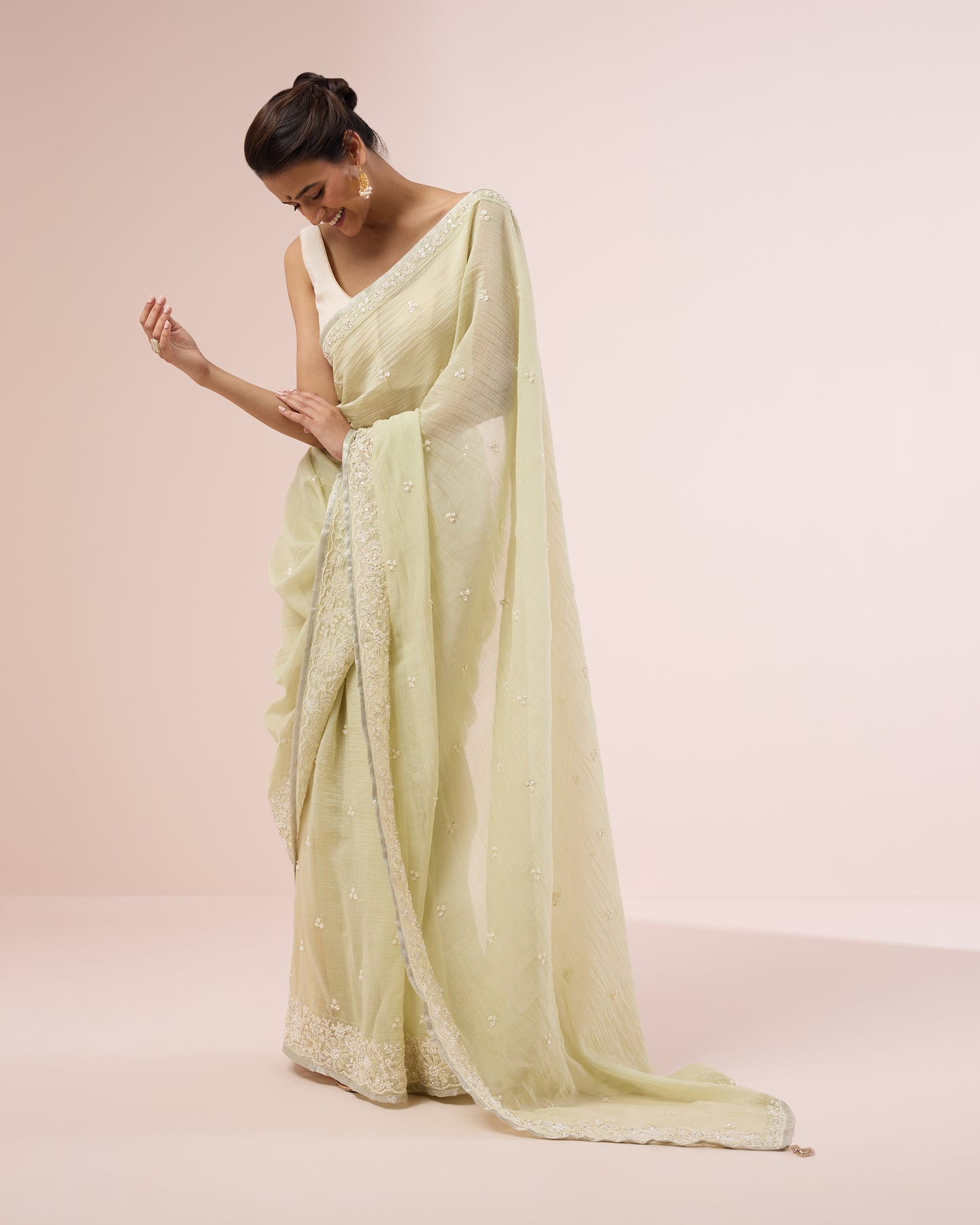 Shiuli Chanderi Silk Saree – Soft Mint