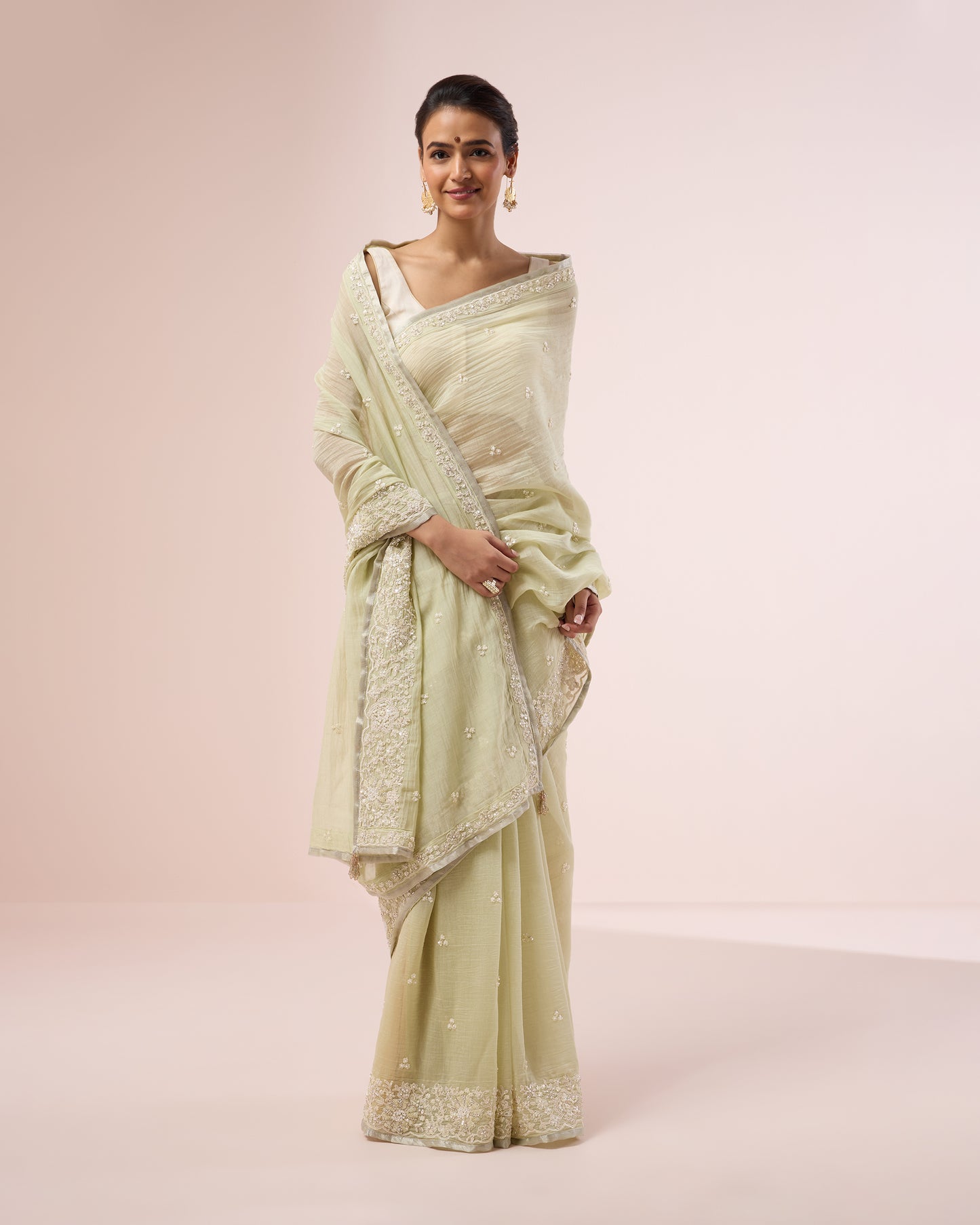 Shiuli Chanderi Silk Saree – Soft Mint