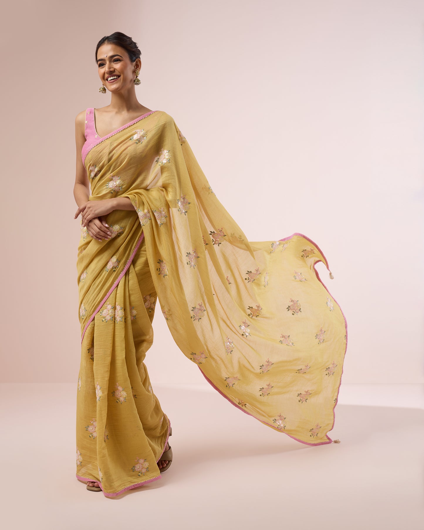Peony Chanderi Silk Saree – Sunlit Yellow