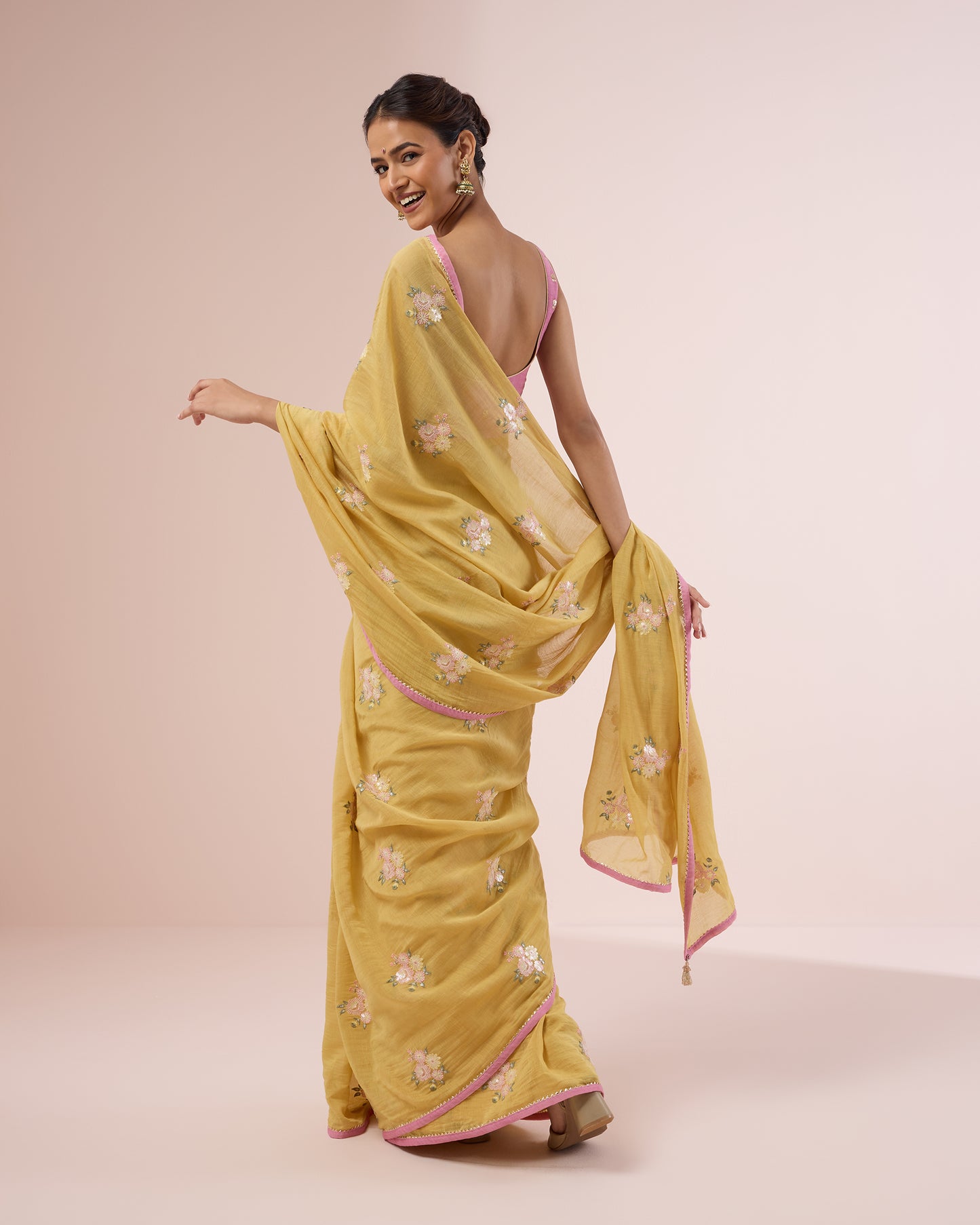 Peony Chanderi Silk Saree – Sunlit Yellow