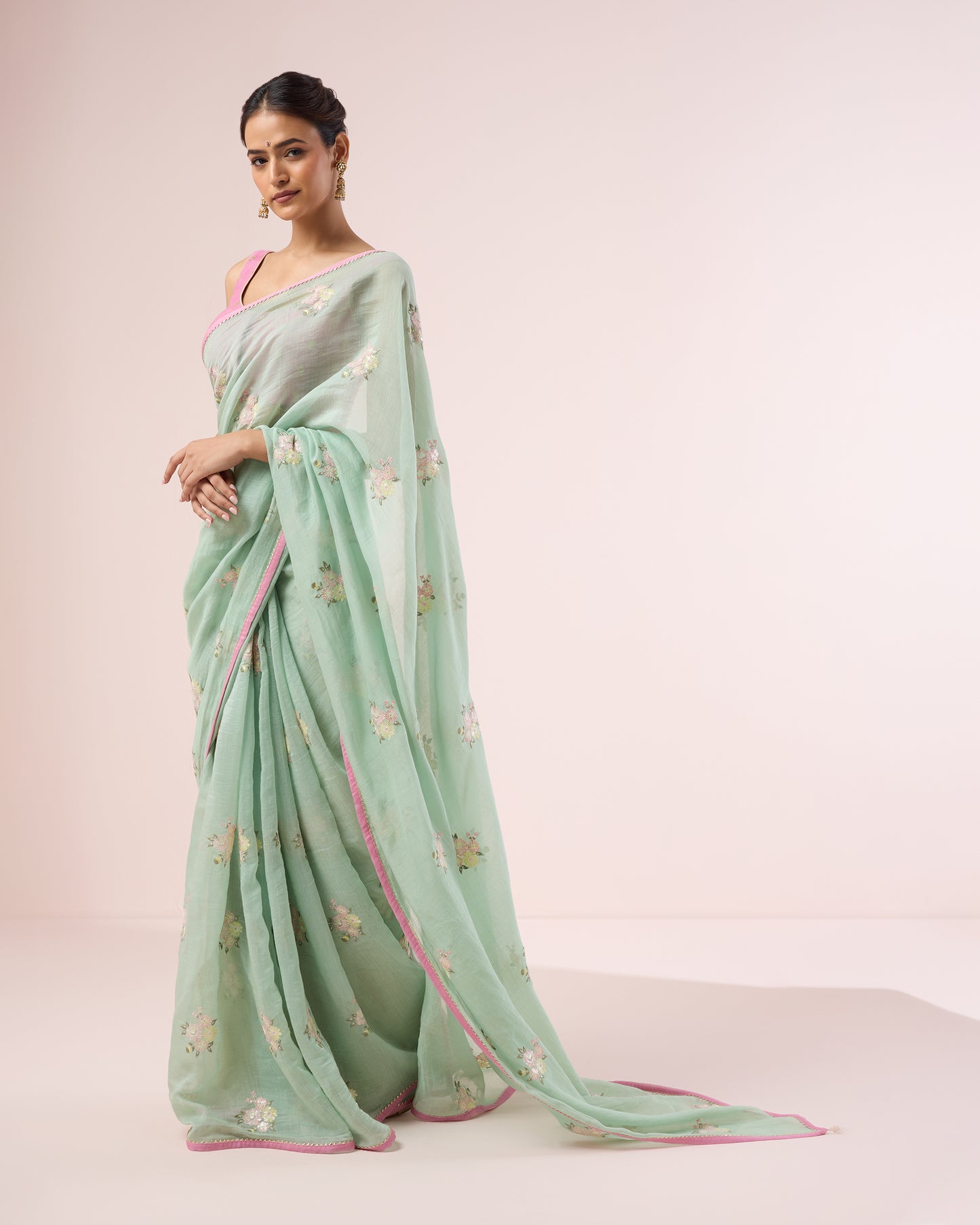 Peony Chanderi Silk Saree – Pistachio
