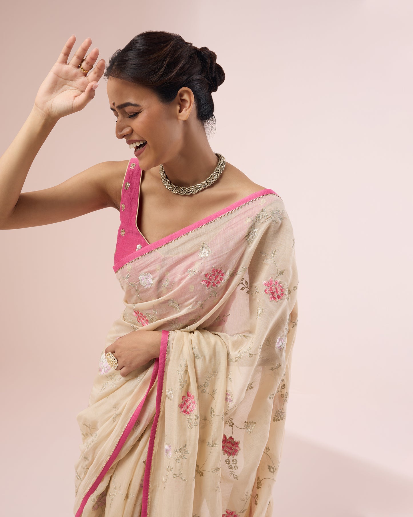 Zinia Chanderi Silk Saree – Butter Cream