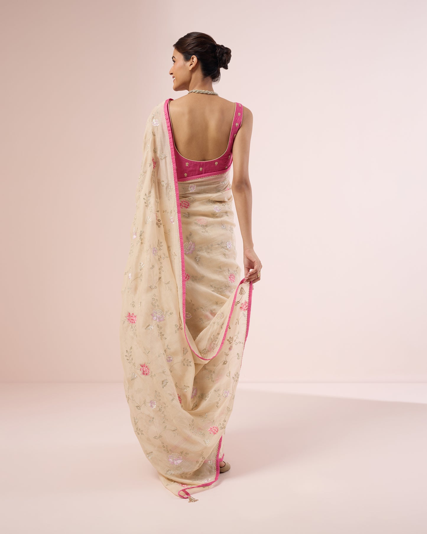 Zinia Chanderi Silk Saree – Butter Cream