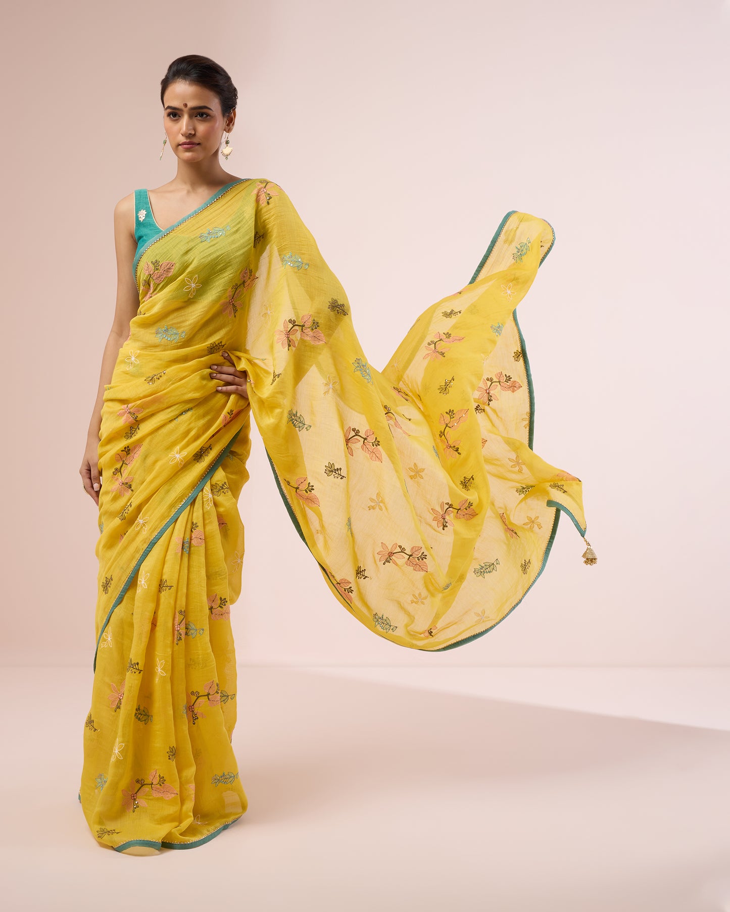 Hibiscus Chanderi Silk Saree – Chrome Yellow