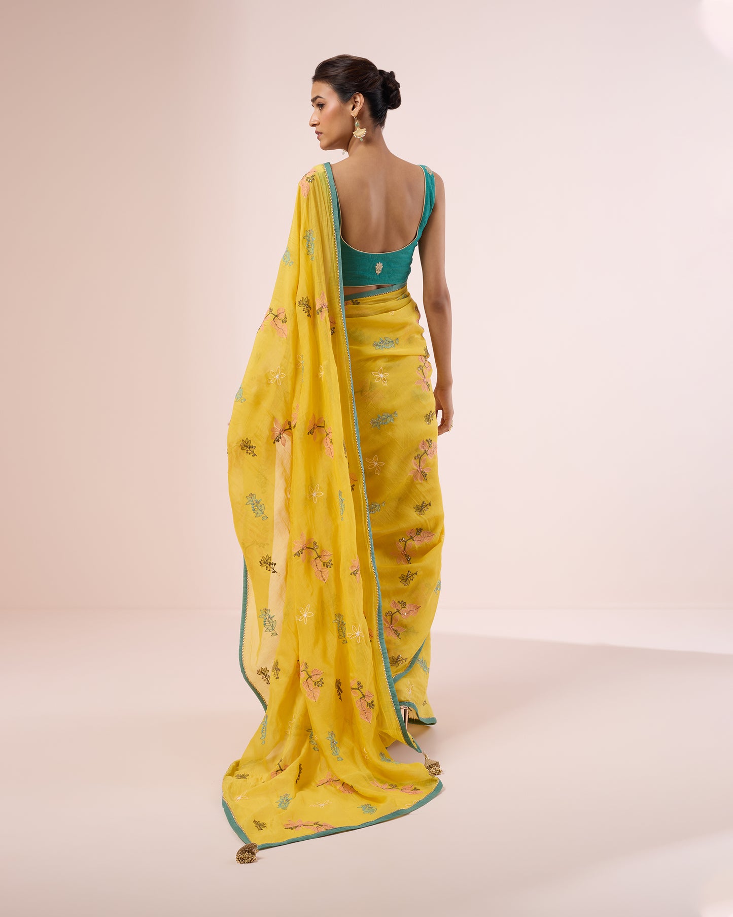 Hibiscus Chanderi Silk Saree – Chrome Yellow