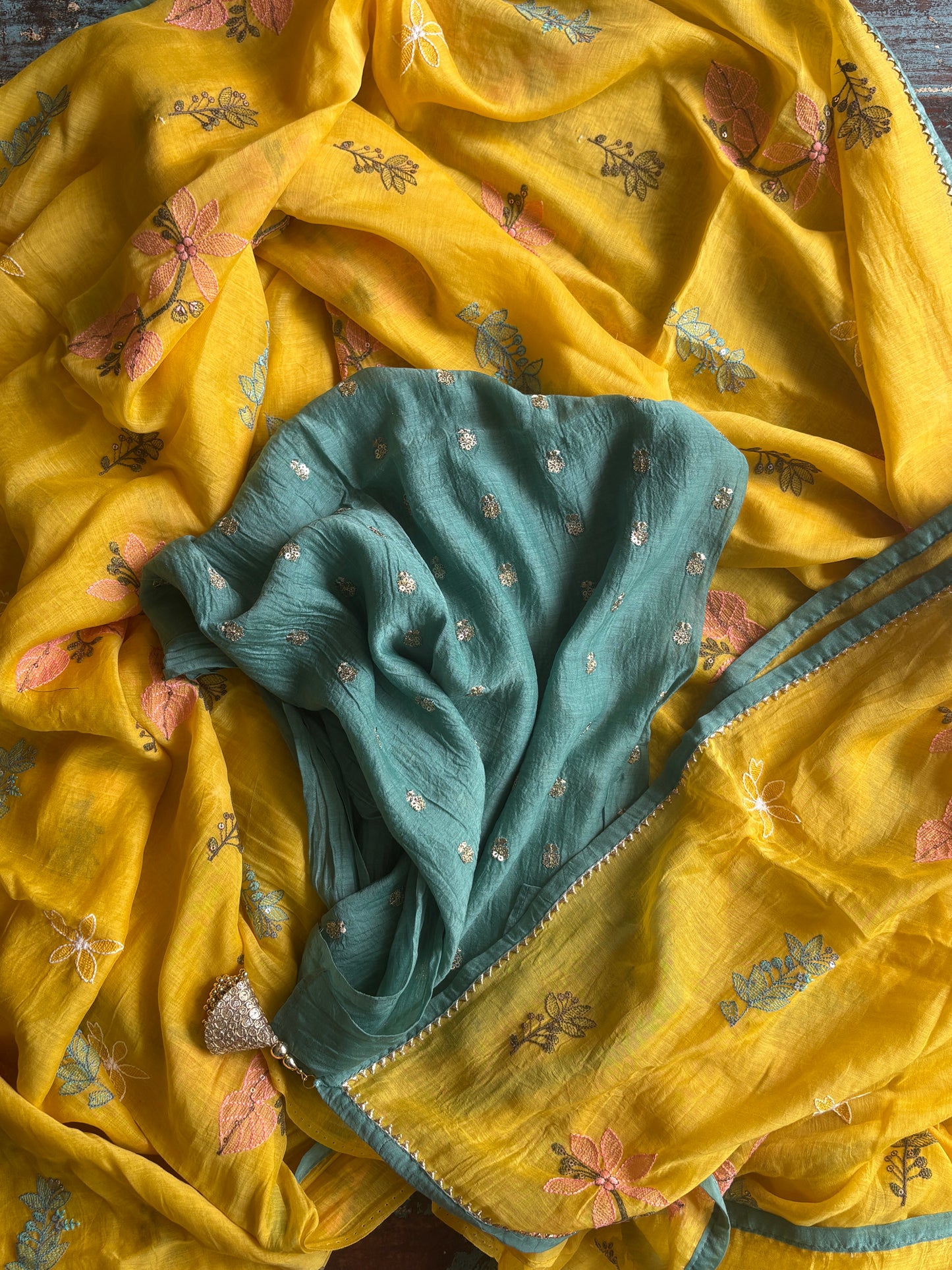 Hibiscus Chanderi Silk Saree – Chrome Yellow