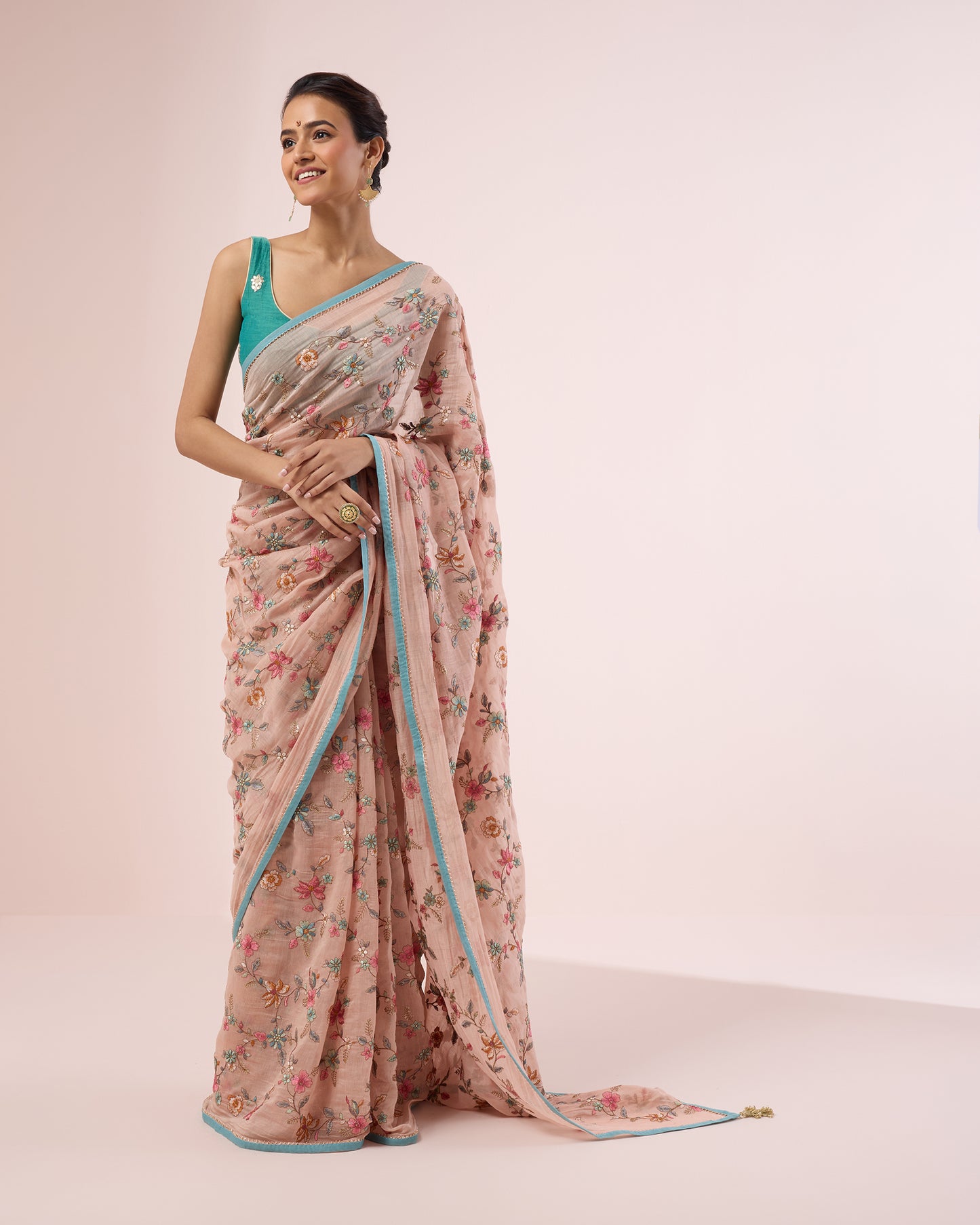 Petunia Chanderi Silk Saree – Pale Pink
