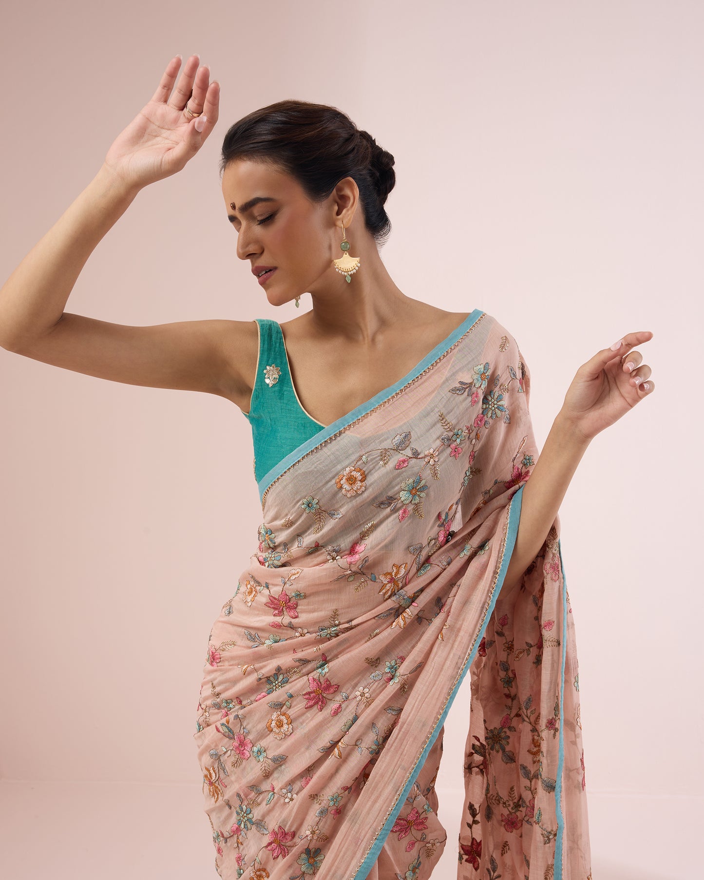 Petunia Chanderi Silk Saree – Pale Pink
