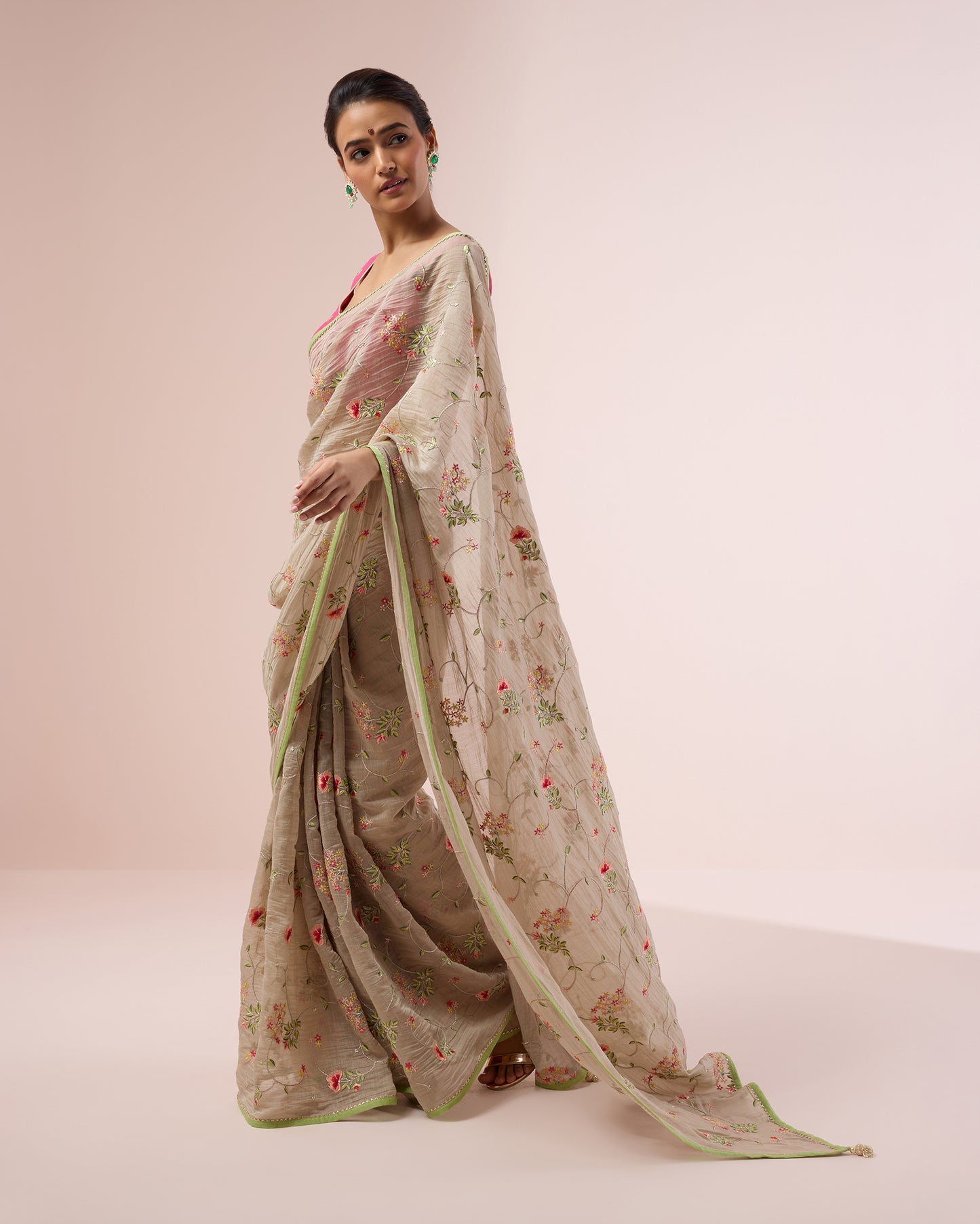 Hydrangea Chanderi Silk Saree – Mushroom