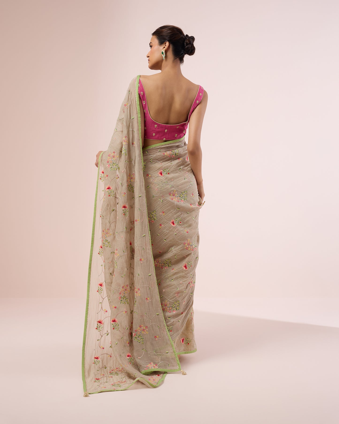 Hydrangea Chanderi Silk Saree – Mushroom