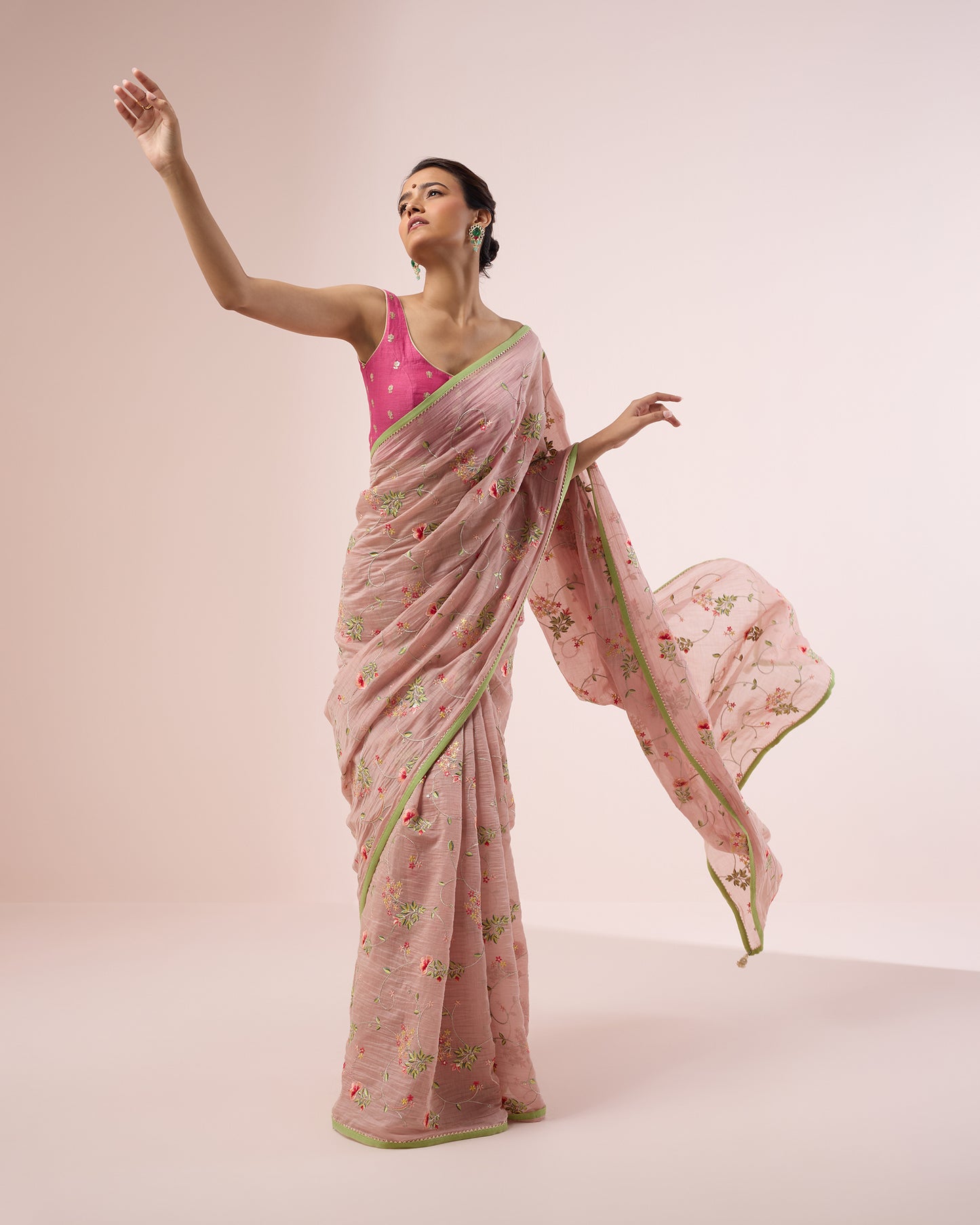 Hydrangea Chanderi Silk Saree – Salmon