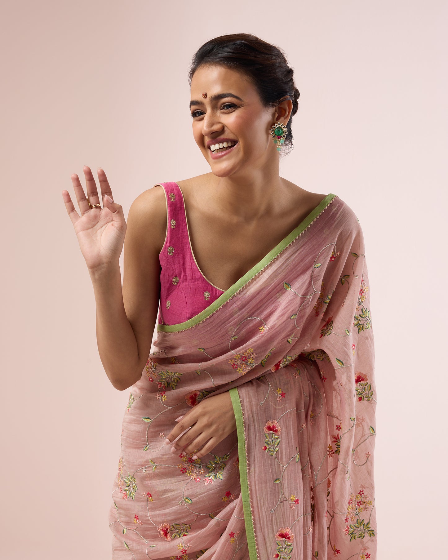 Hydrangea Chanderi Silk Saree – Salmon