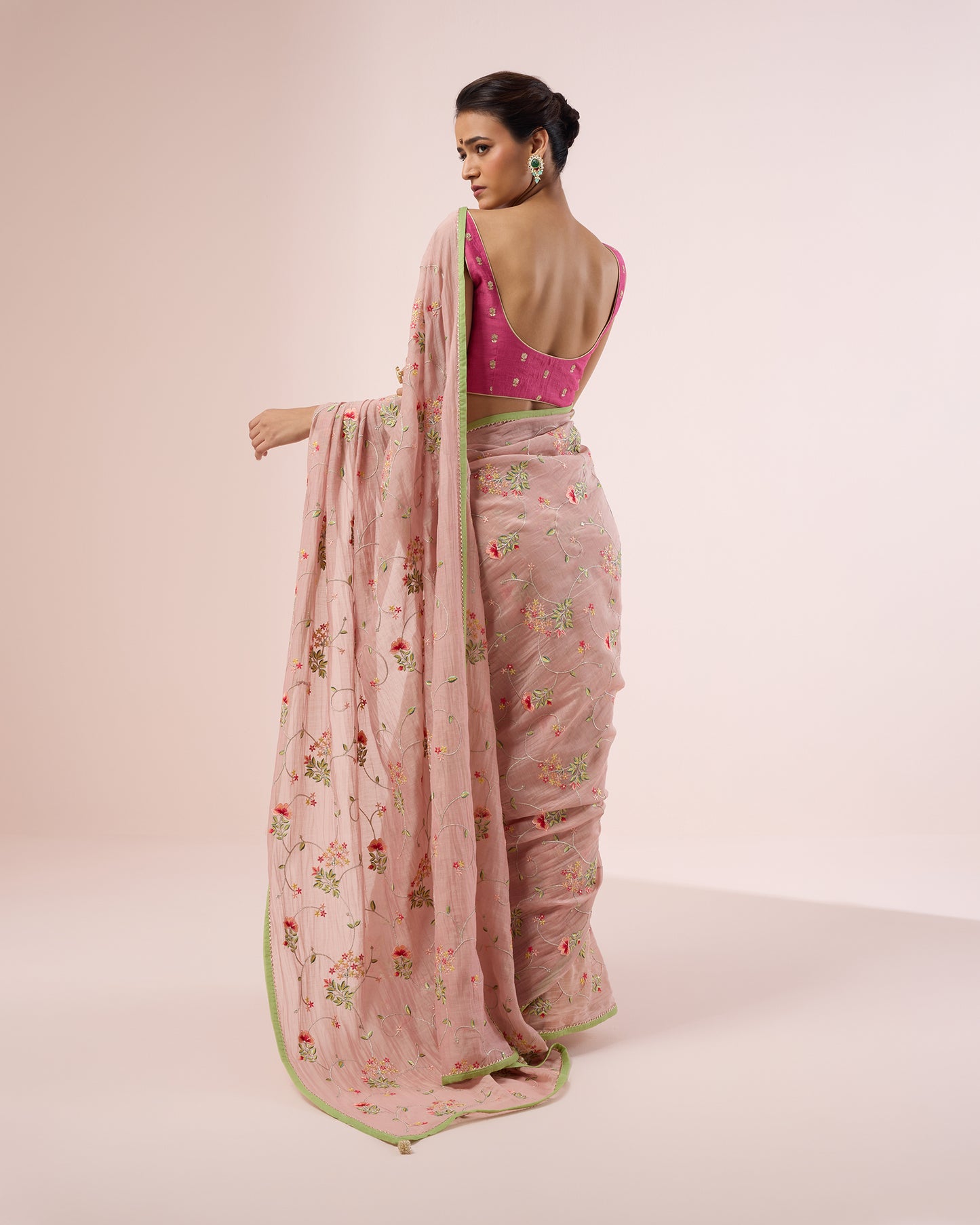 Hydrangea Chanderi Silk Saree – Salmon