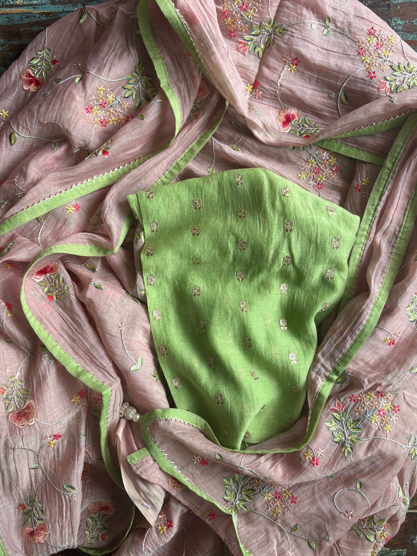 Hydrangea Chanderi Silk Saree – Salmon