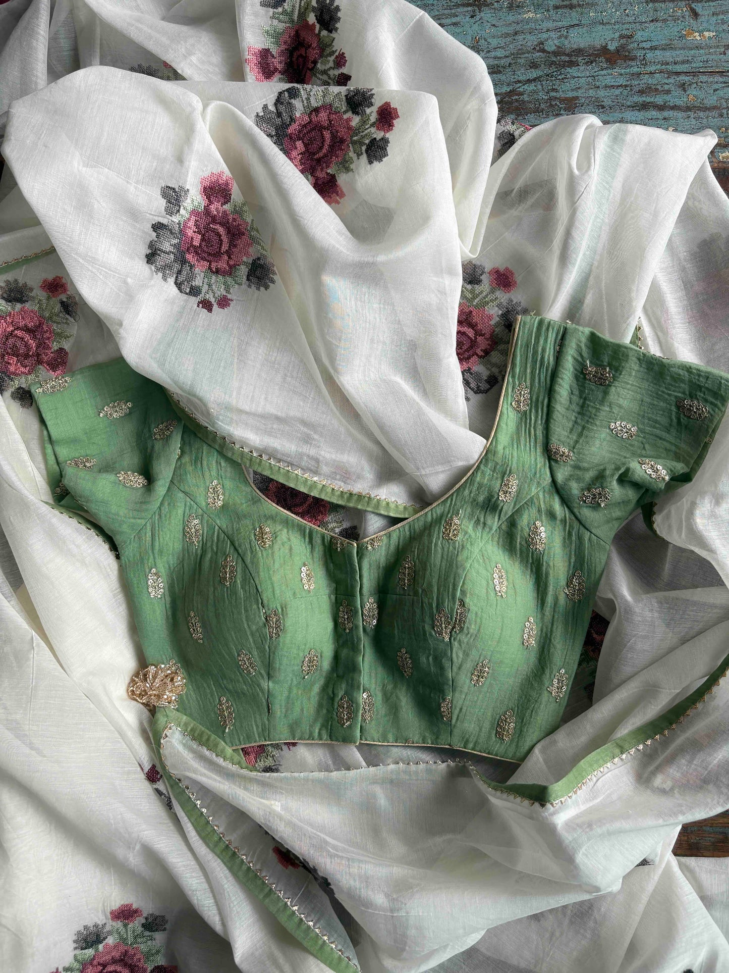 GULABO CHANDERI SILK SAREE- CREAM