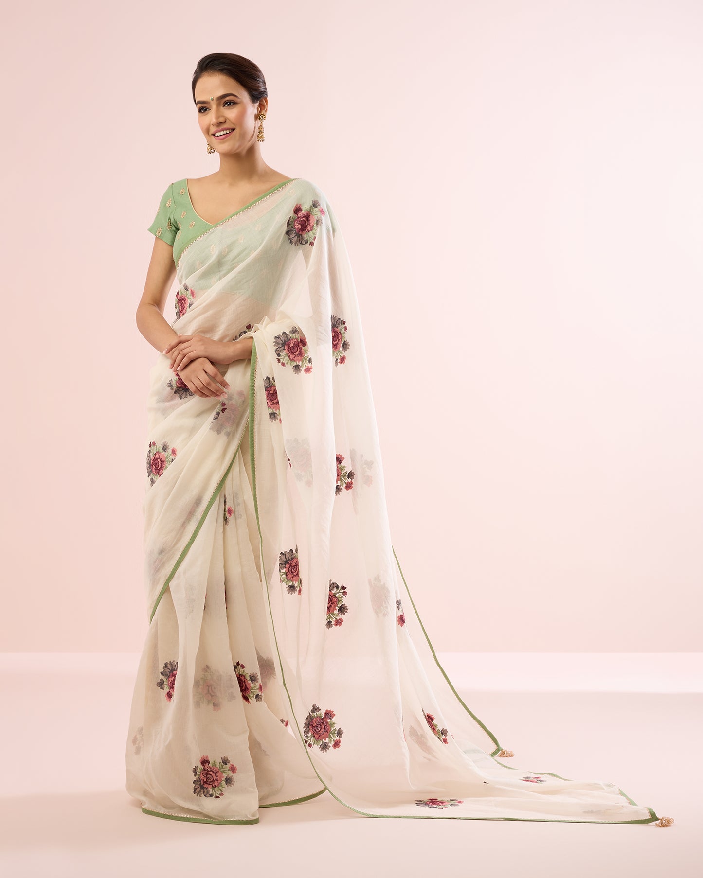 GULABO CHANDERI SILK SAREE- CREAM