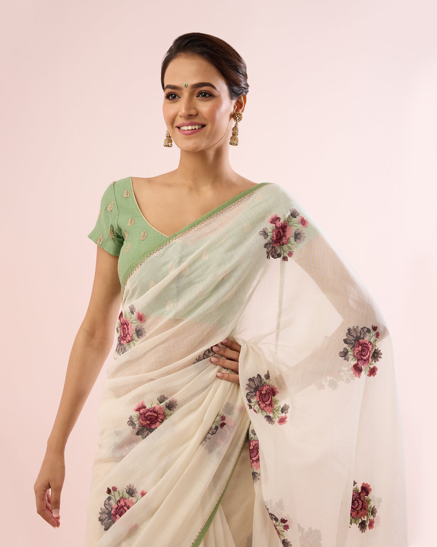 GULABO CHANDERI SILK SAREE- CREAM
