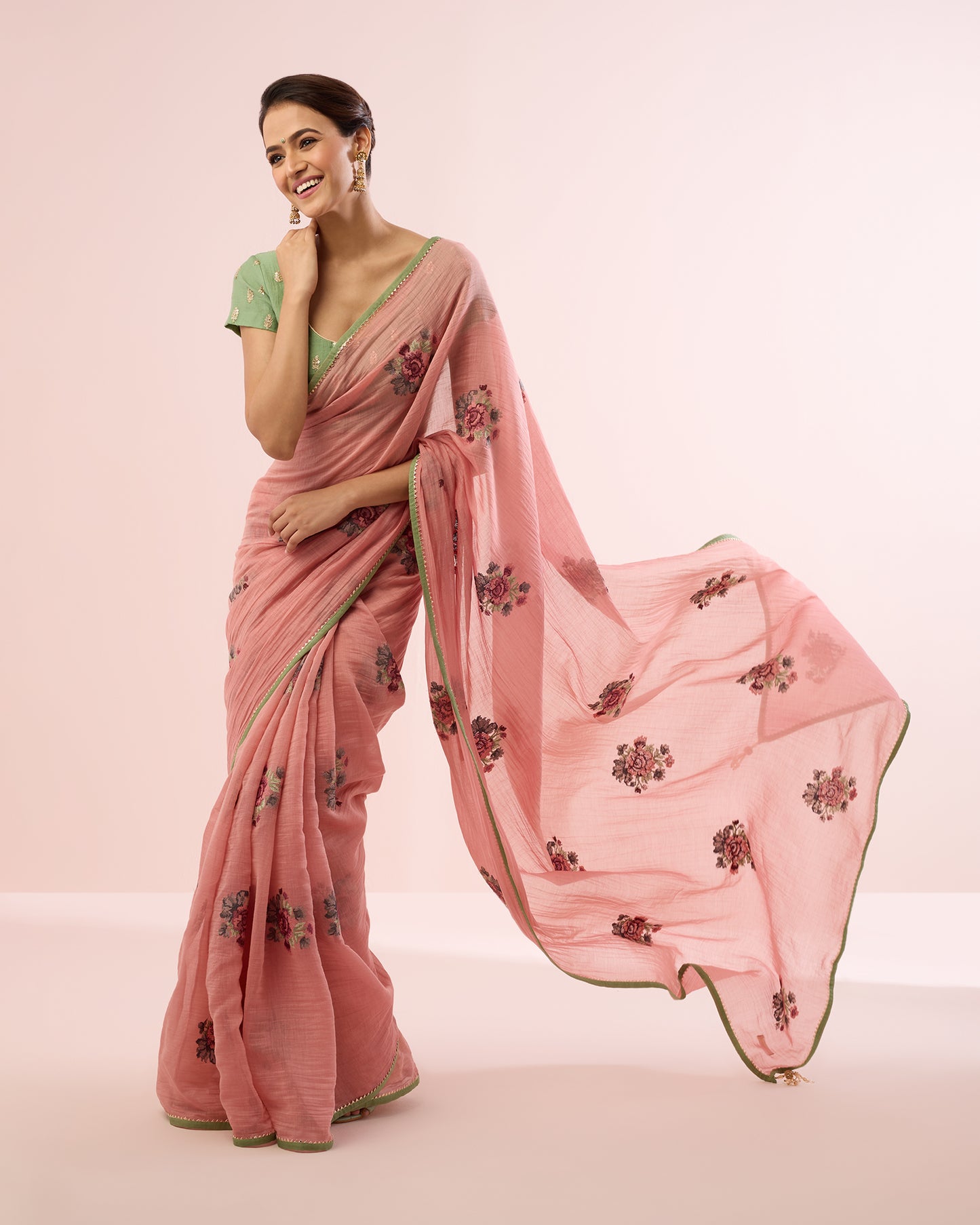 GULABO CHANDERI SILK SAREE- SALMON PINK