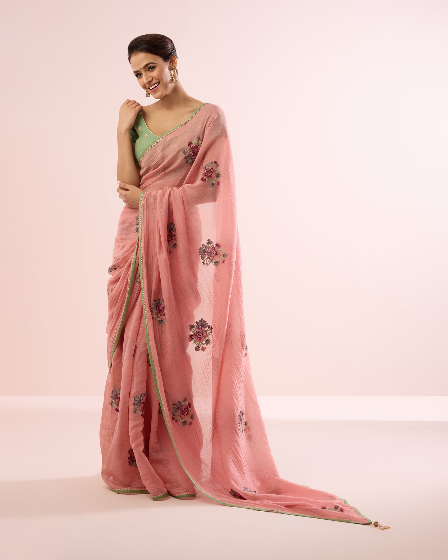 GULABO CHANDERI SILK SAREE- SALMON PINK