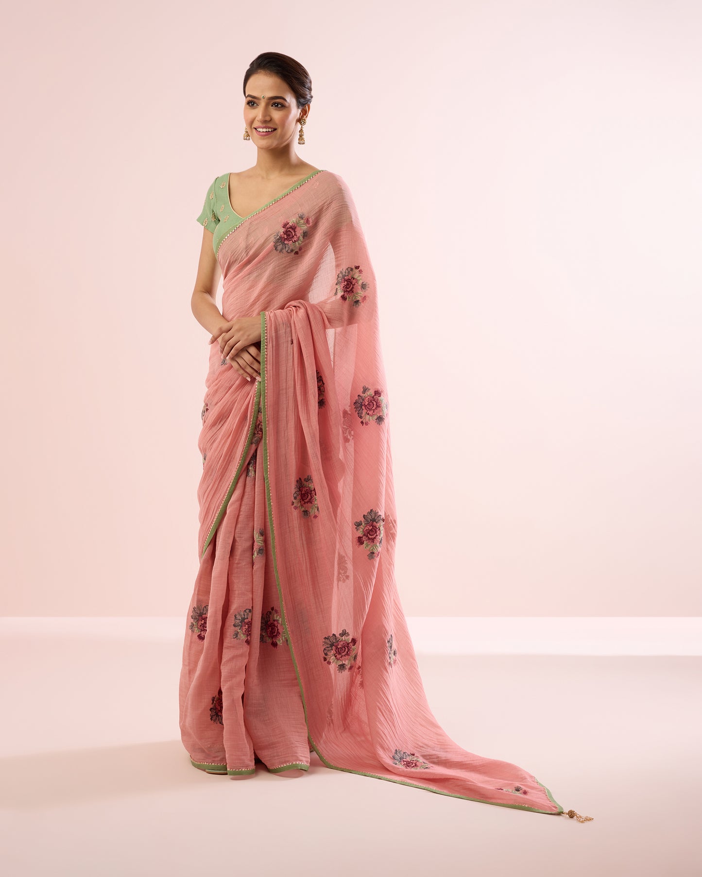 GULABO CHANDERI SILK SAREE- SALMON PINK