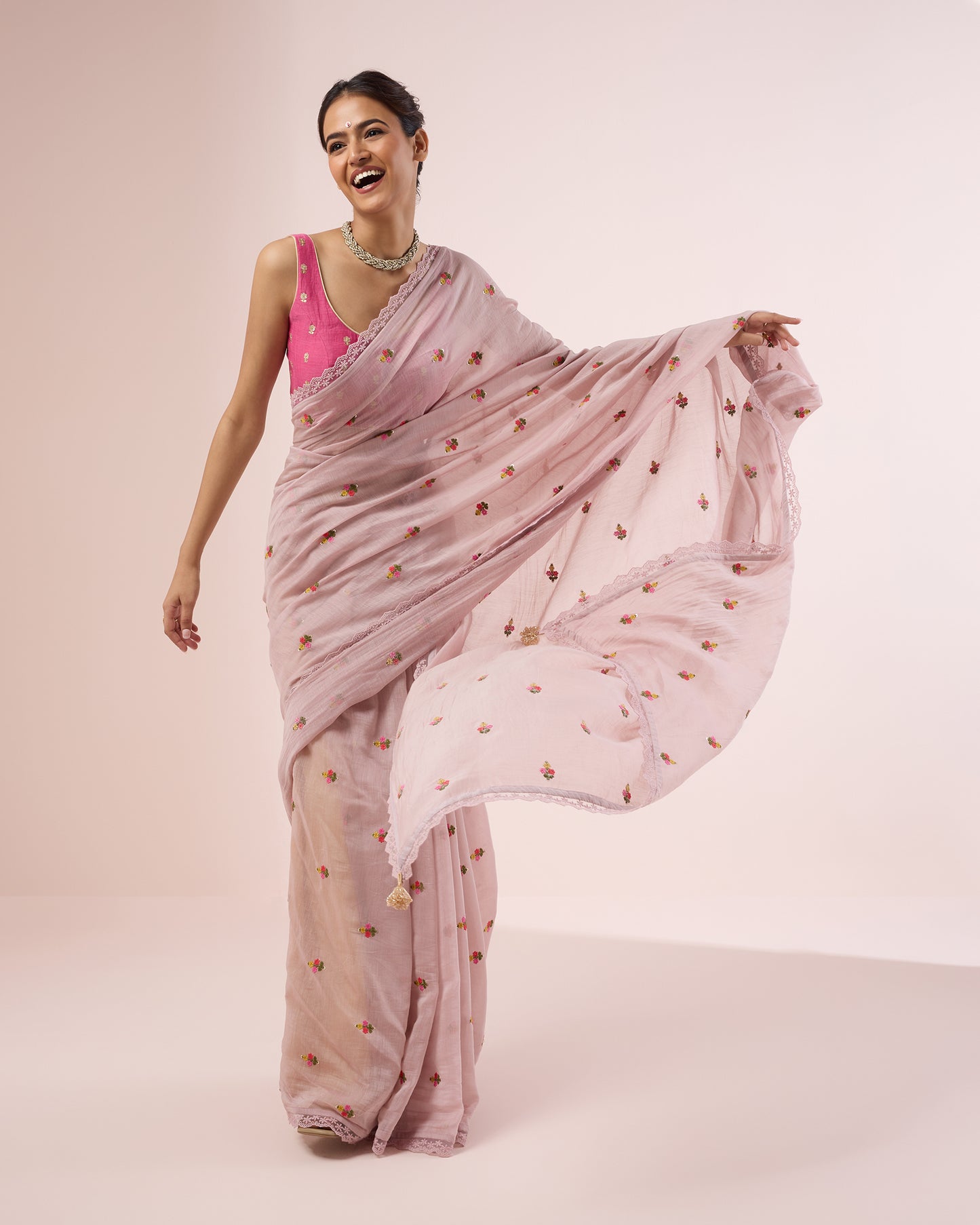 Primrose Chanderi Silk Saree – Onion Skin
