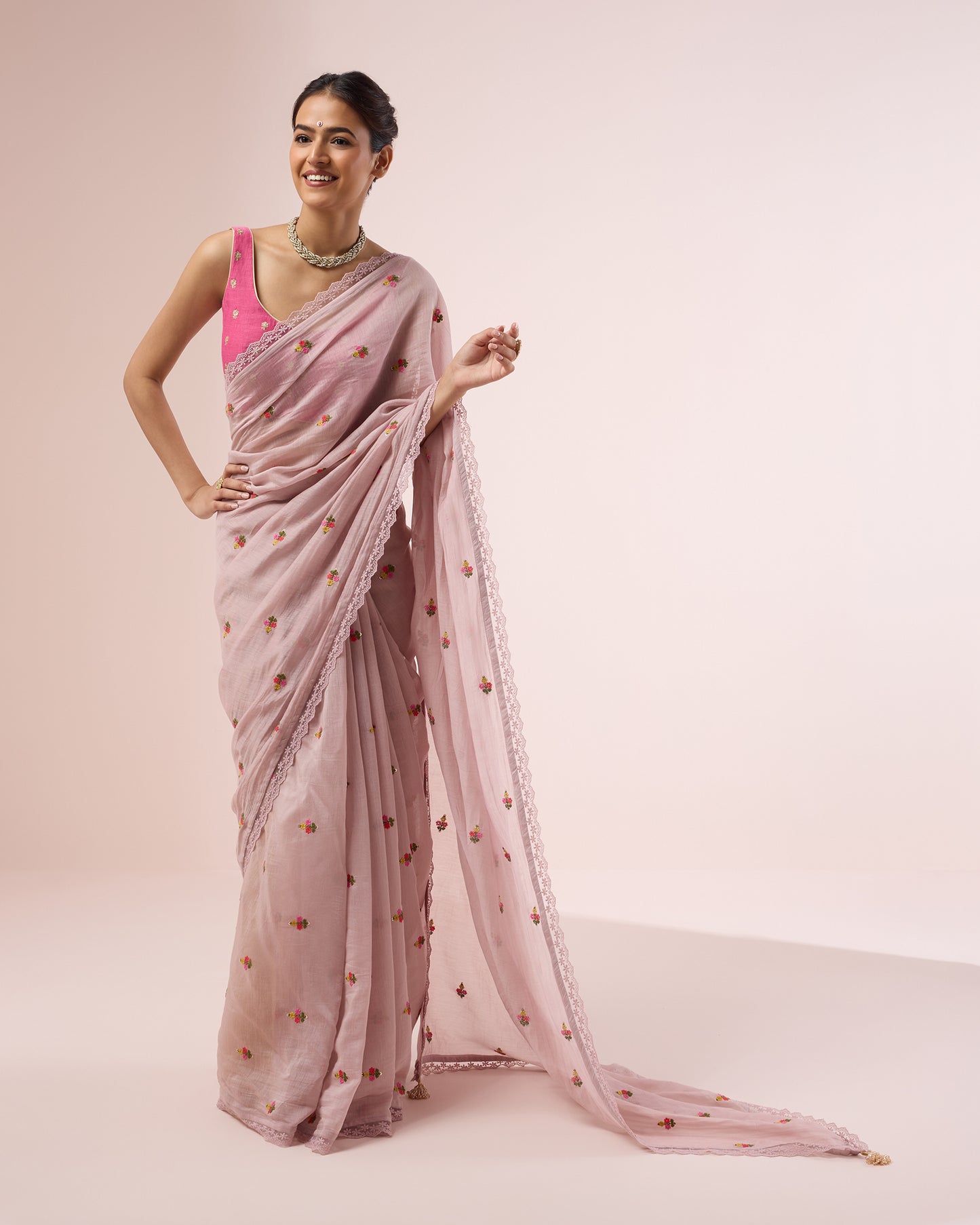 Primrose Chanderi Silk Saree – Onion Skin