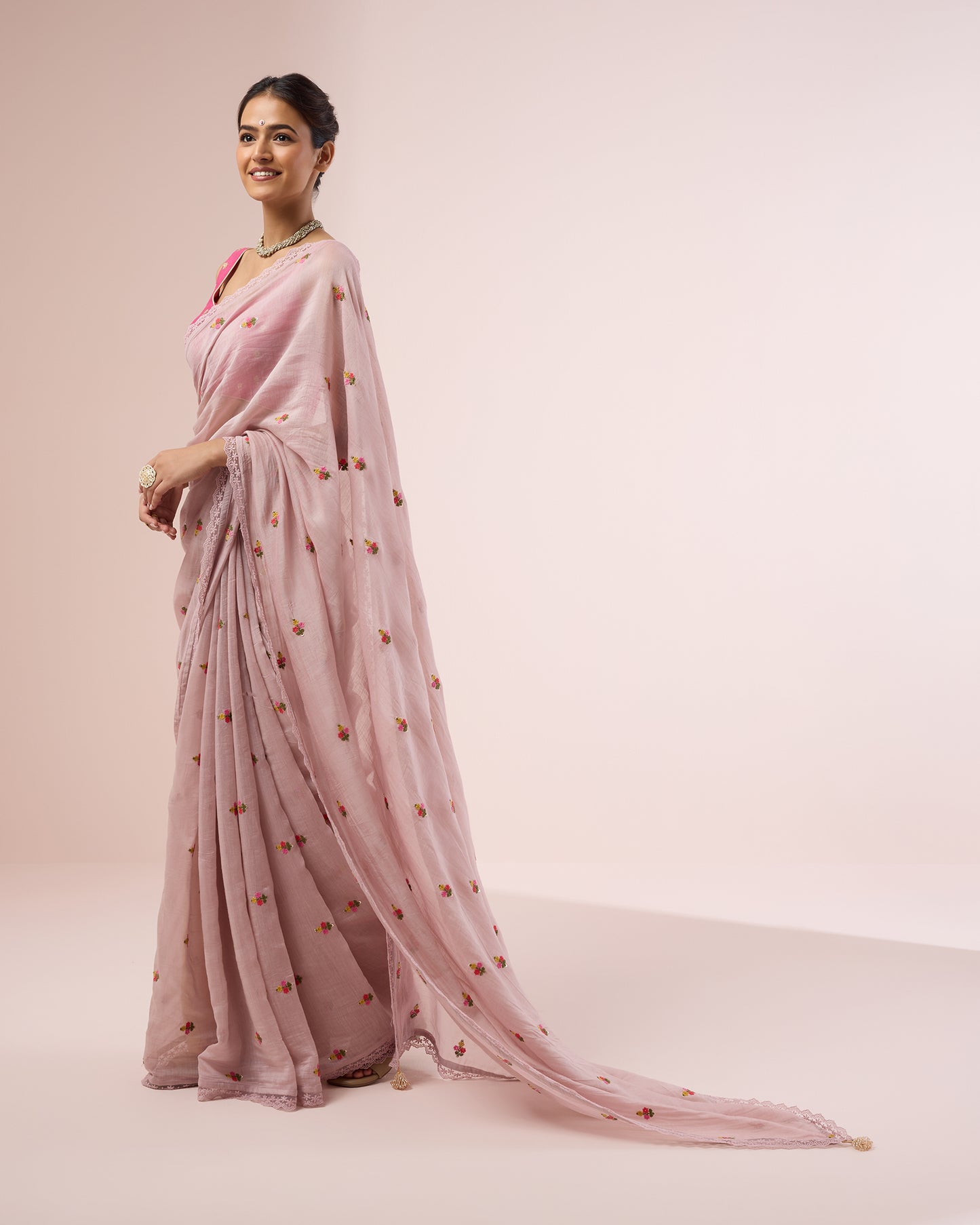 Primrose Chanderi Silk Saree – Onion Skin