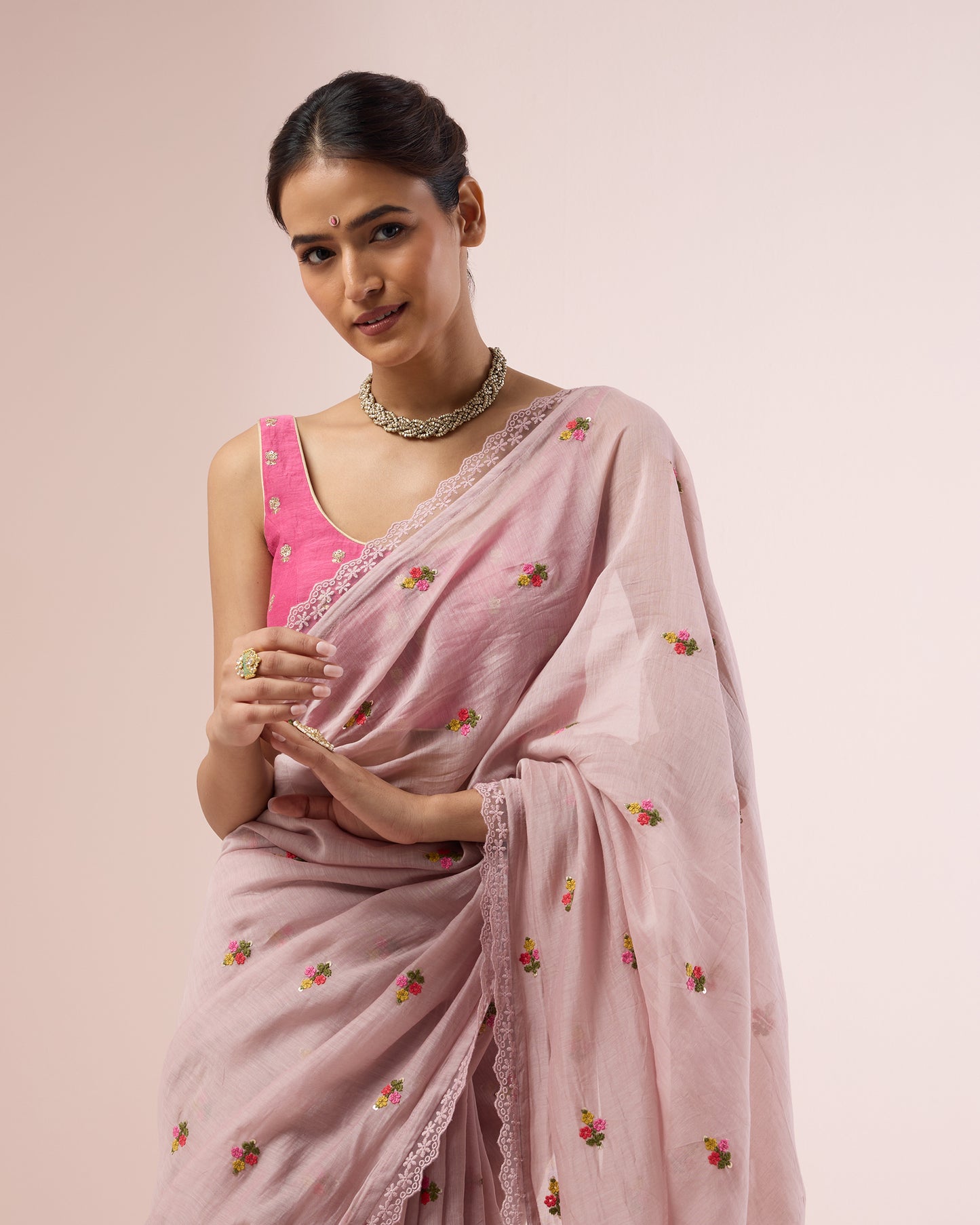 Primrose Chanderi Silk Saree – Onion Skin