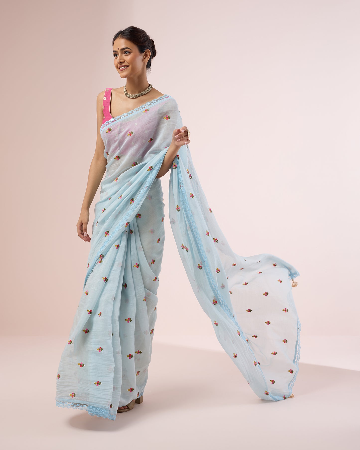 Primrose Chanderi Silk Saree – Sky