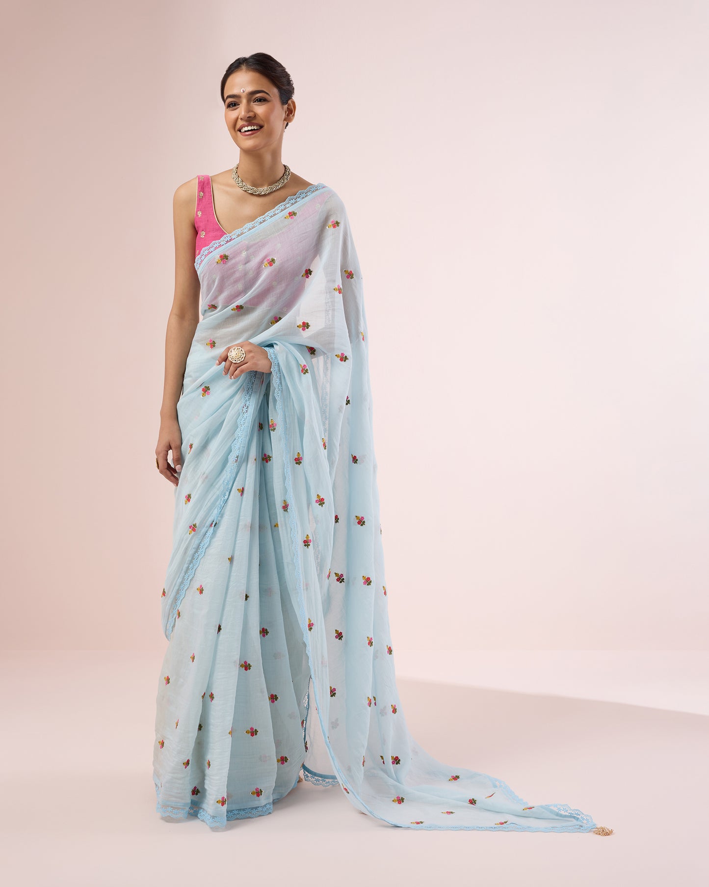 Primrose Chanderi Silk Saree – Sky