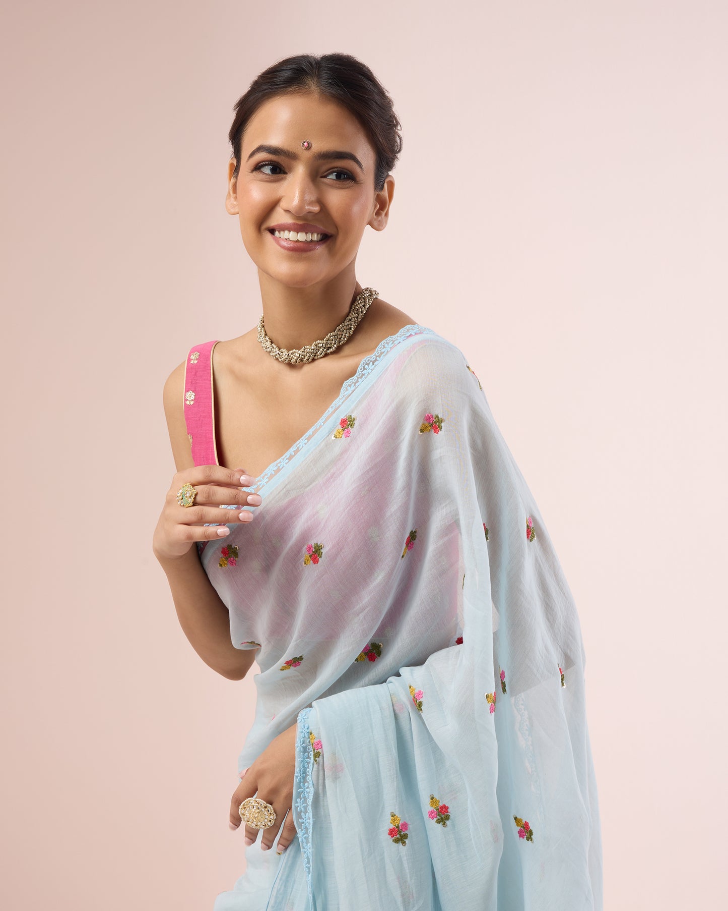 Primrose Chanderi Silk Saree – Sky