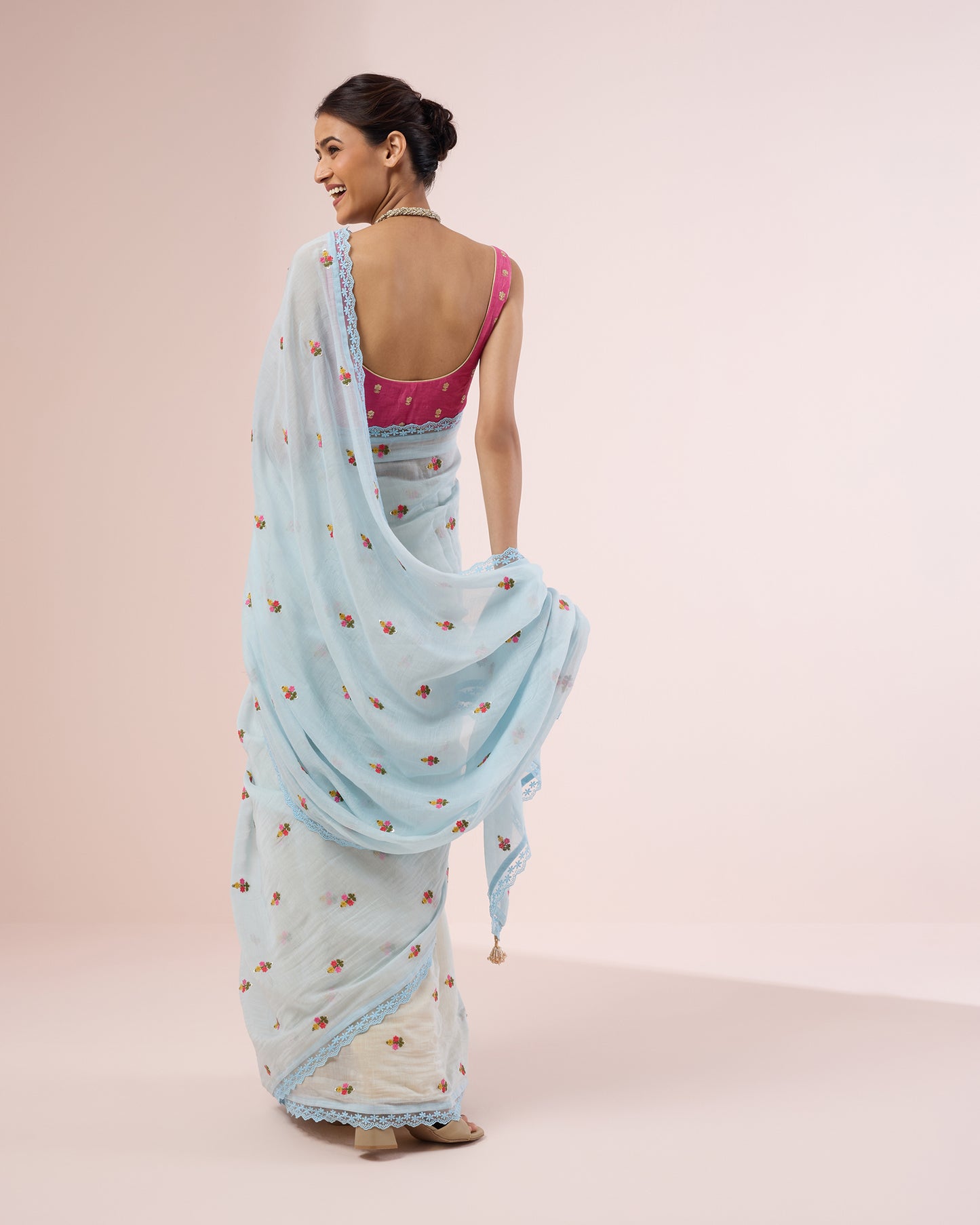 Primrose Chanderi Silk Saree – Sky