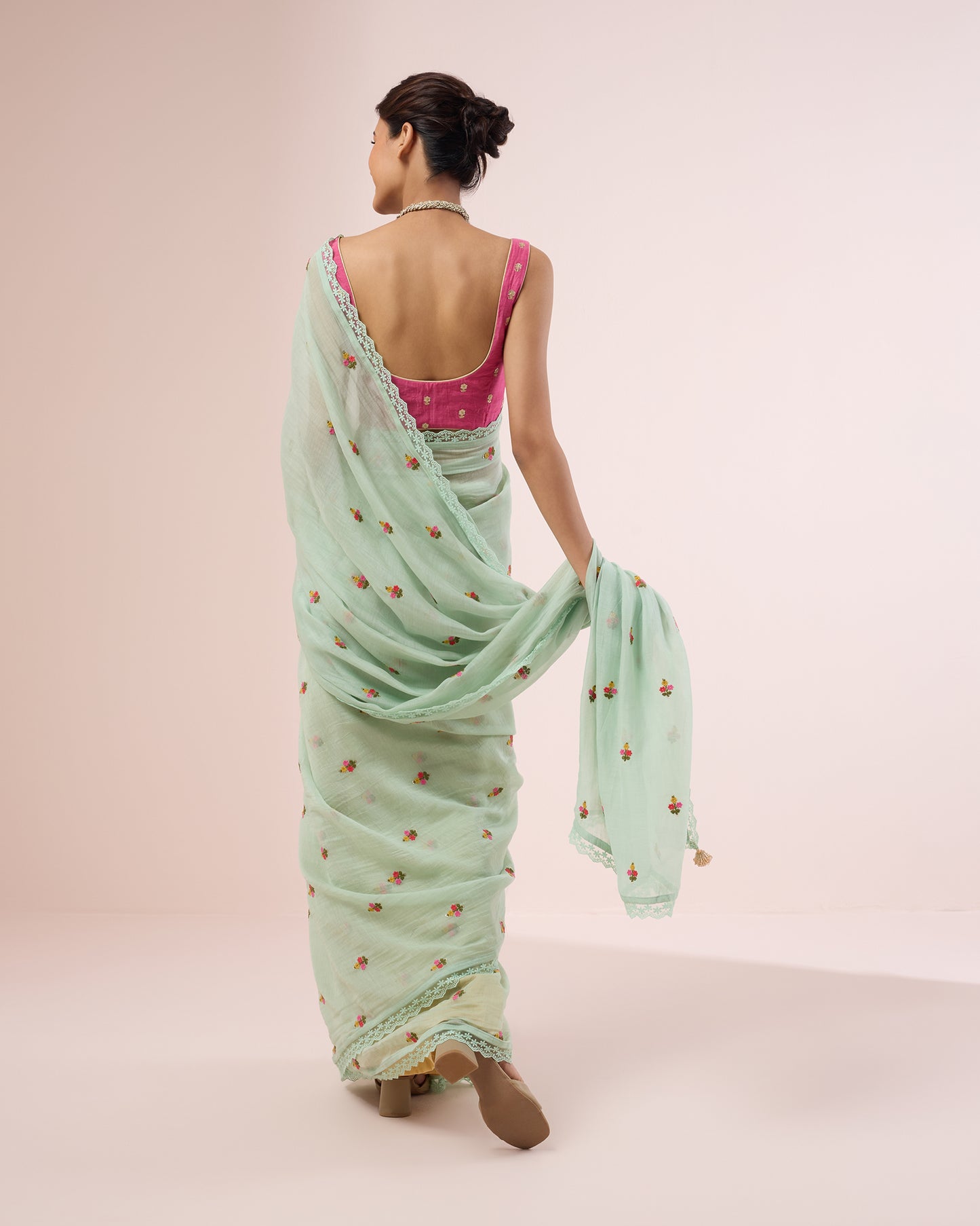 Primrose Chanderi Silk Saree – Mint