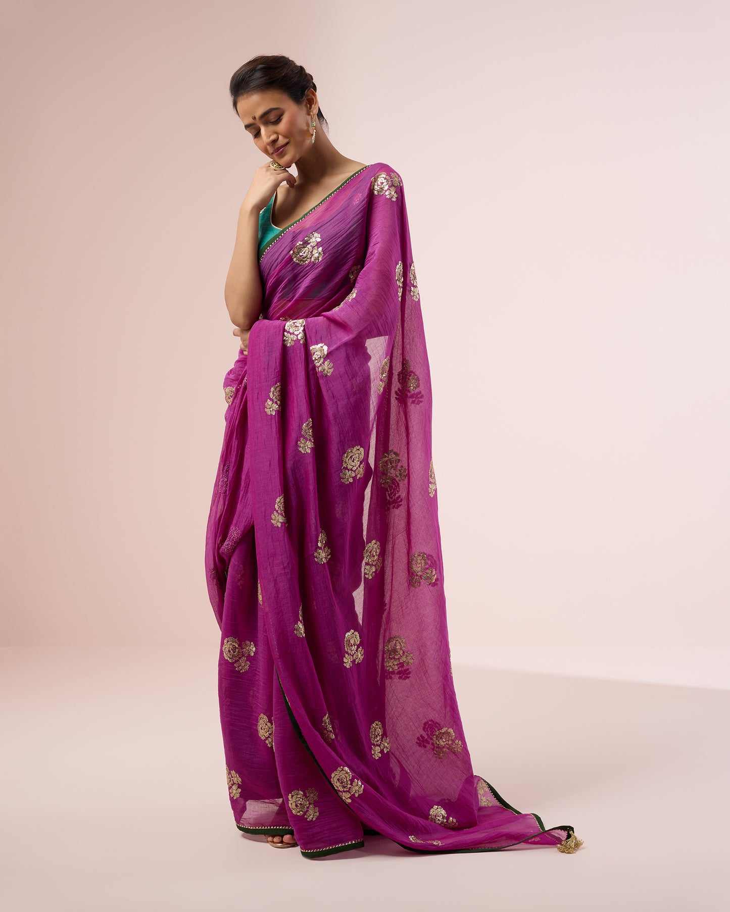 Rose Sequin Chanderi Silk Saree – Aubergine