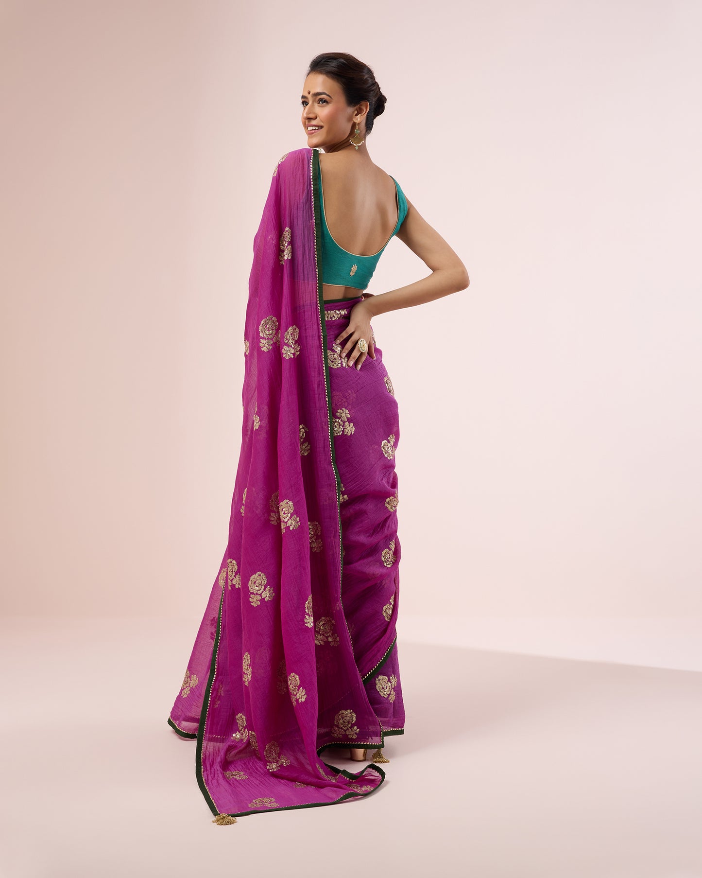 Rose Sequin Chanderi Silk Saree – Aubergine