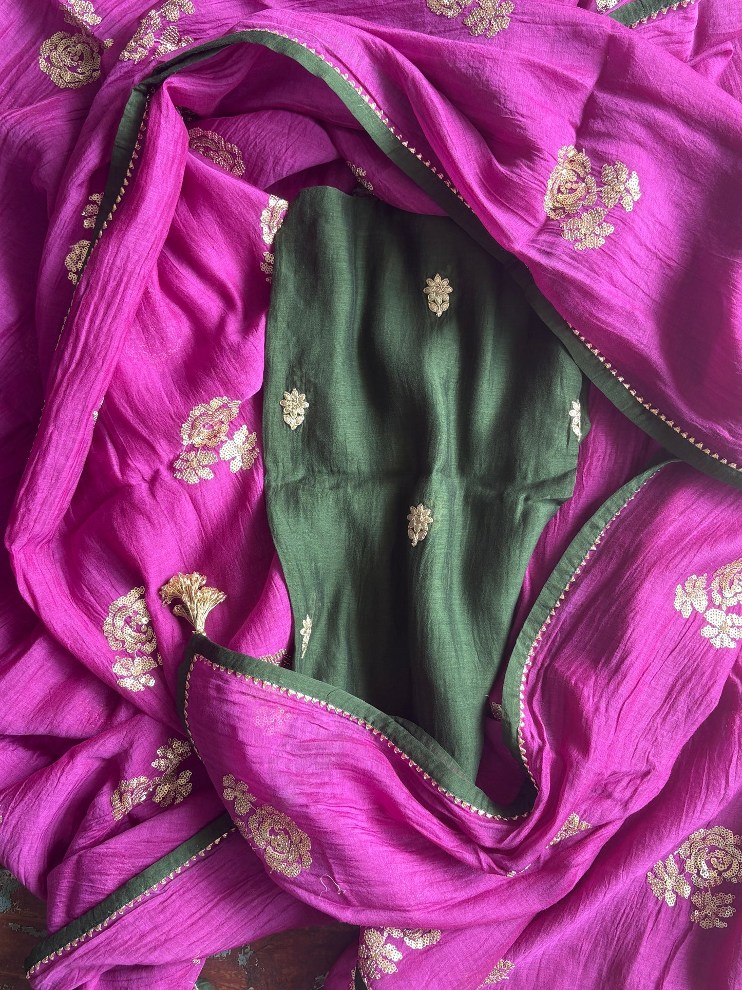 Rose Sequin Chanderi Silk Saree – Aubergine