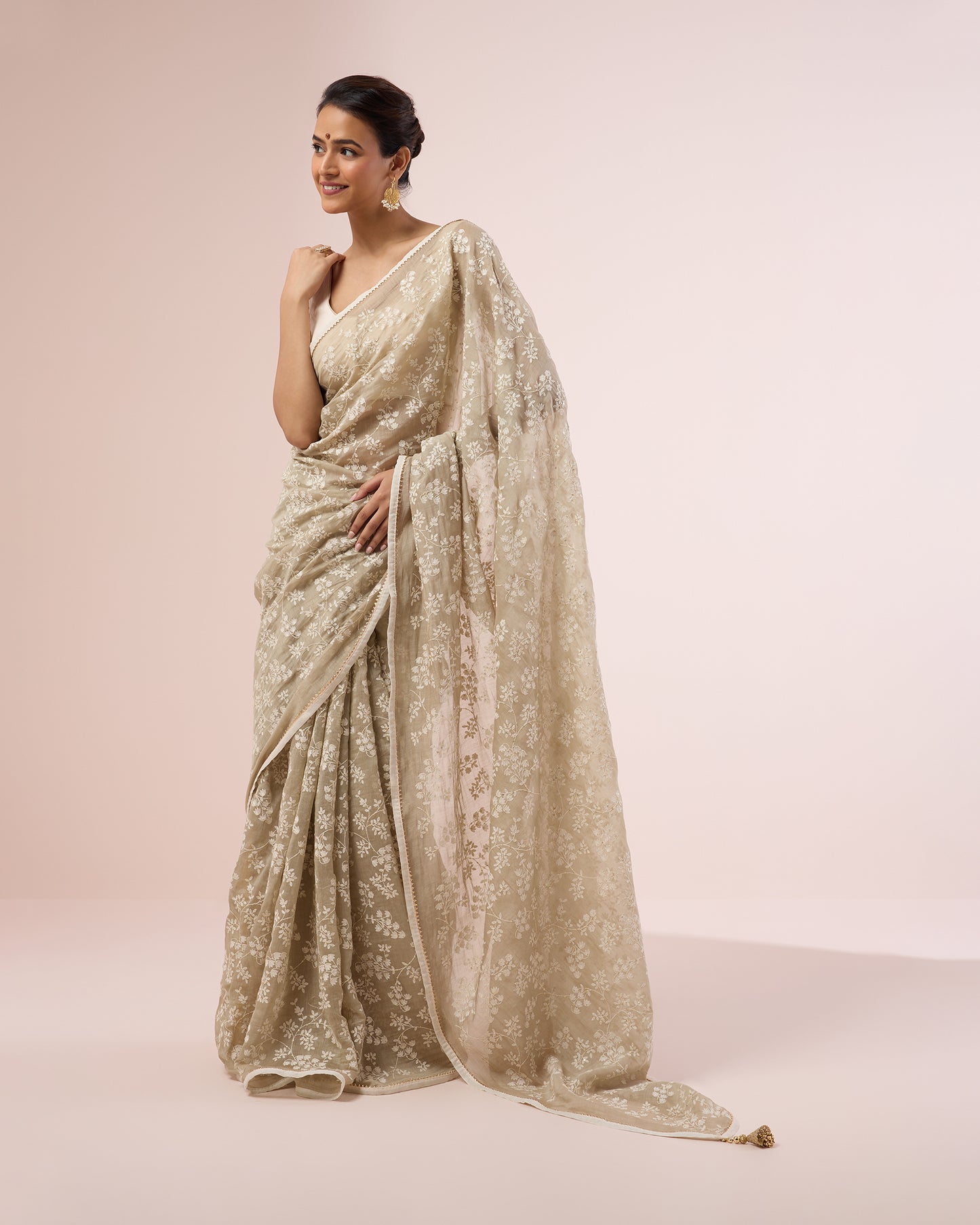 Leafy Vine Chanderi Silk Saree