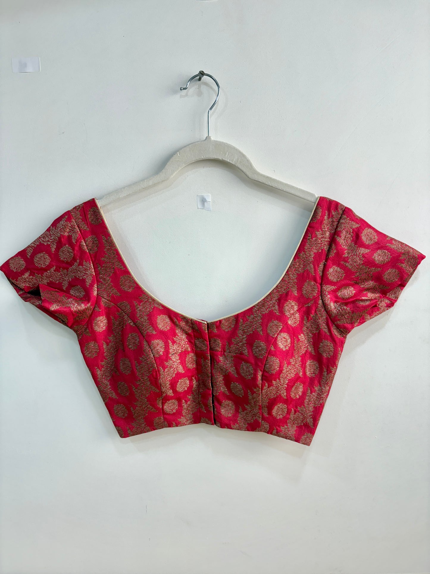 DEEP RED BROCADE BLOUSE WITH SLEEVES