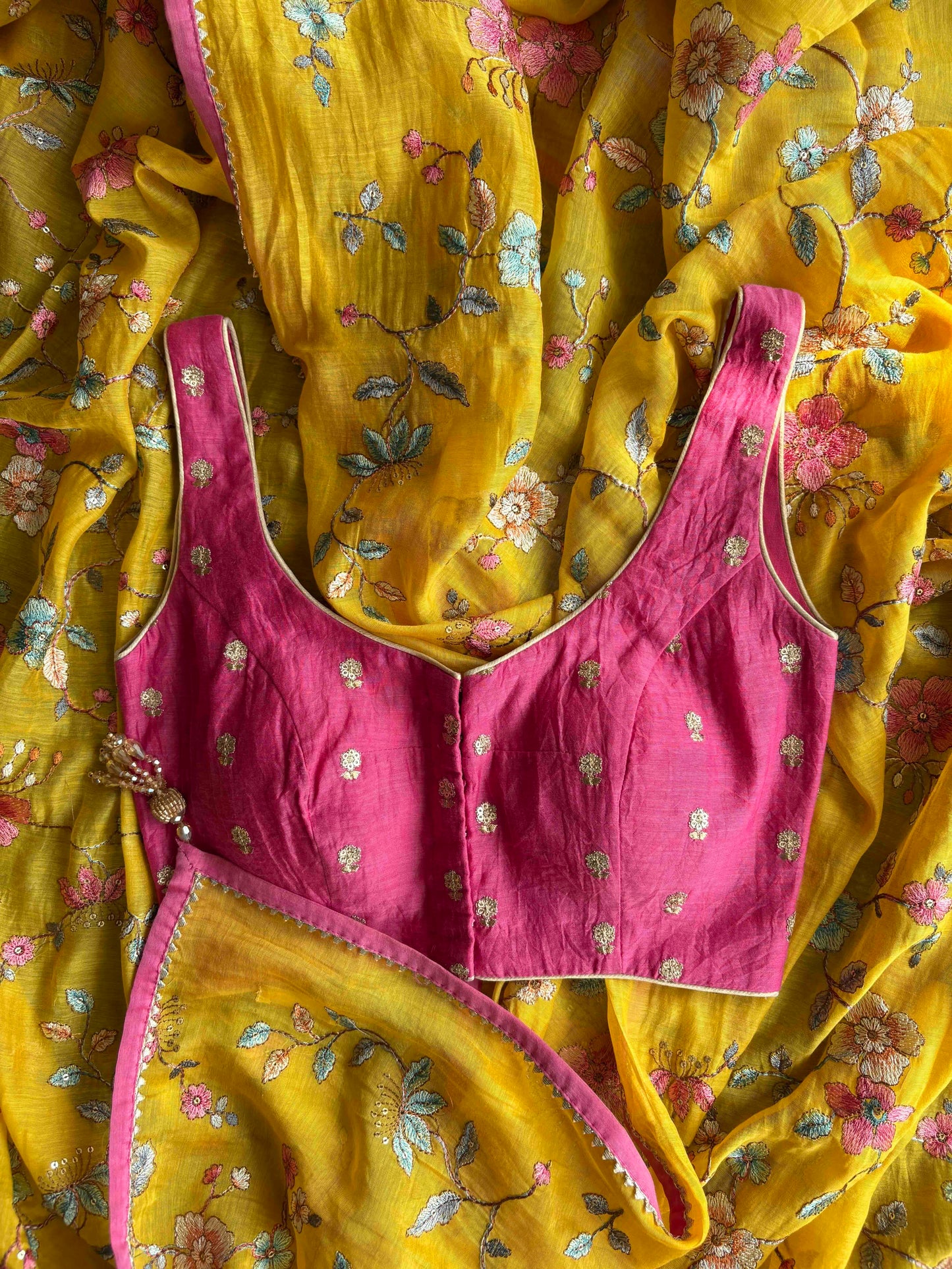 PERIWINKLE CHANDERI SILK SAREE- YELLOW
