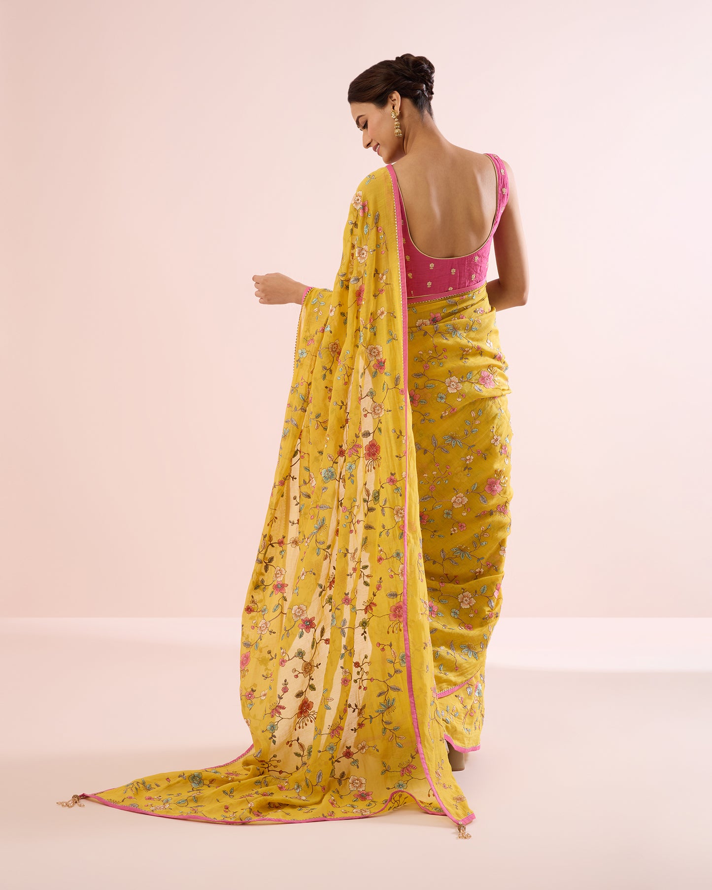 PERIWINKLE CHANDERI SILK SAREE- YELLOW