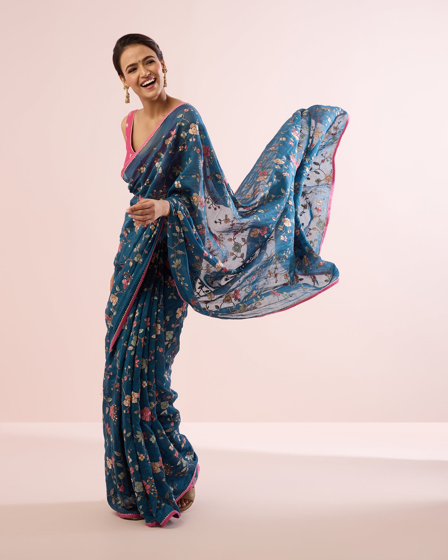 PERIWINKLE CHANDERI SILK SAREE- INDIGO