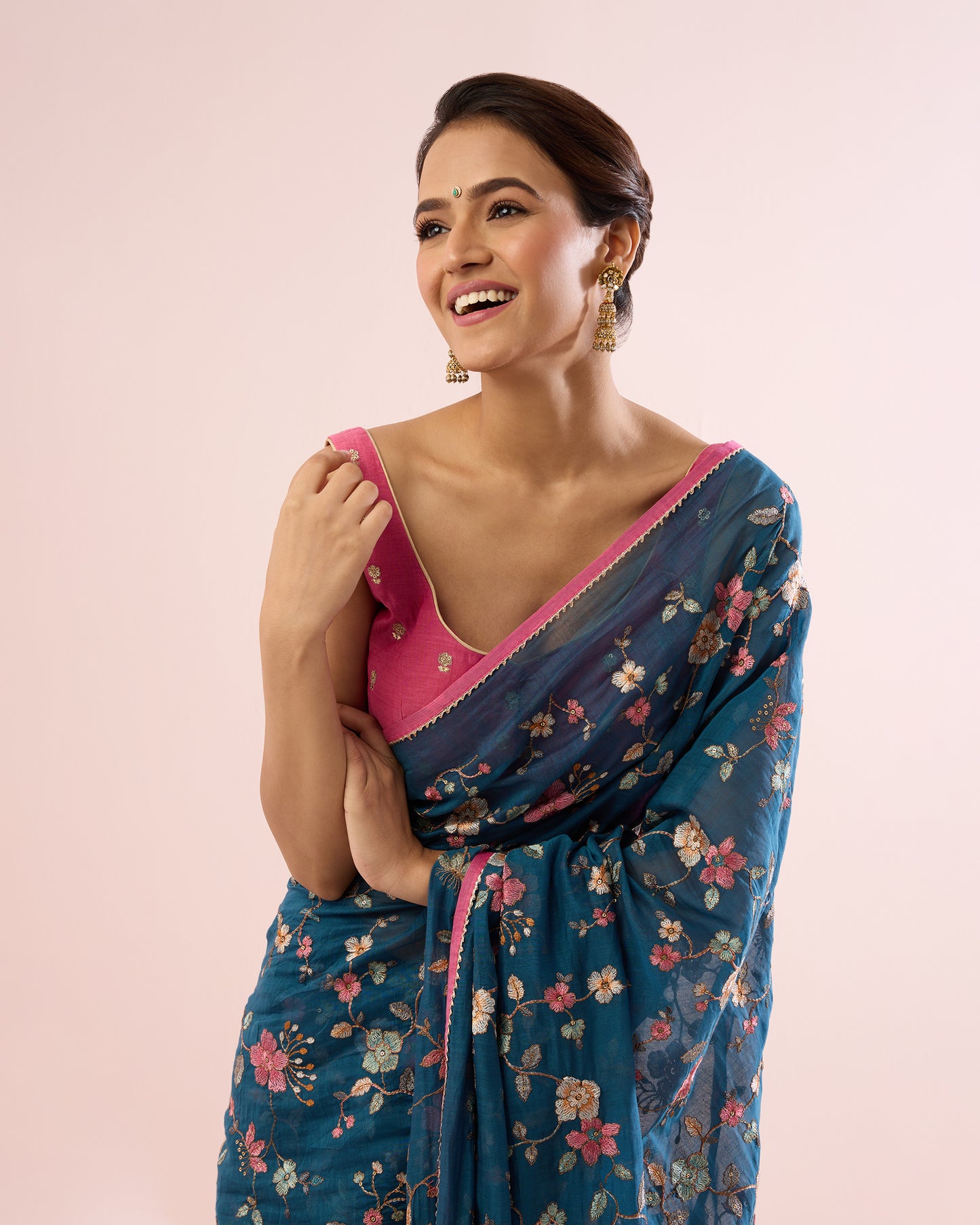 PERIWINKLE CHANDERI SILK SAREE- INDIGO