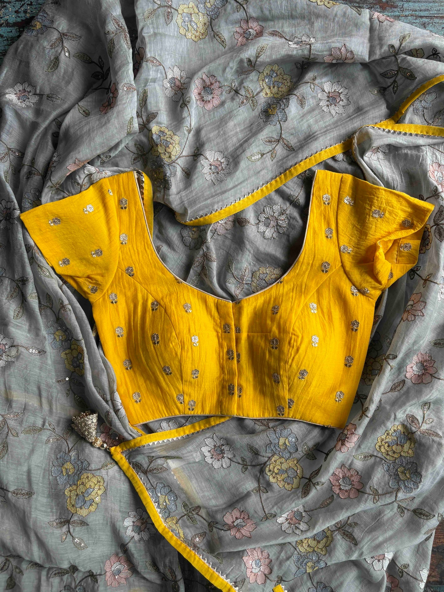 BEGONIA CHANDERI SILK SAREE - OVERCAST BLUE