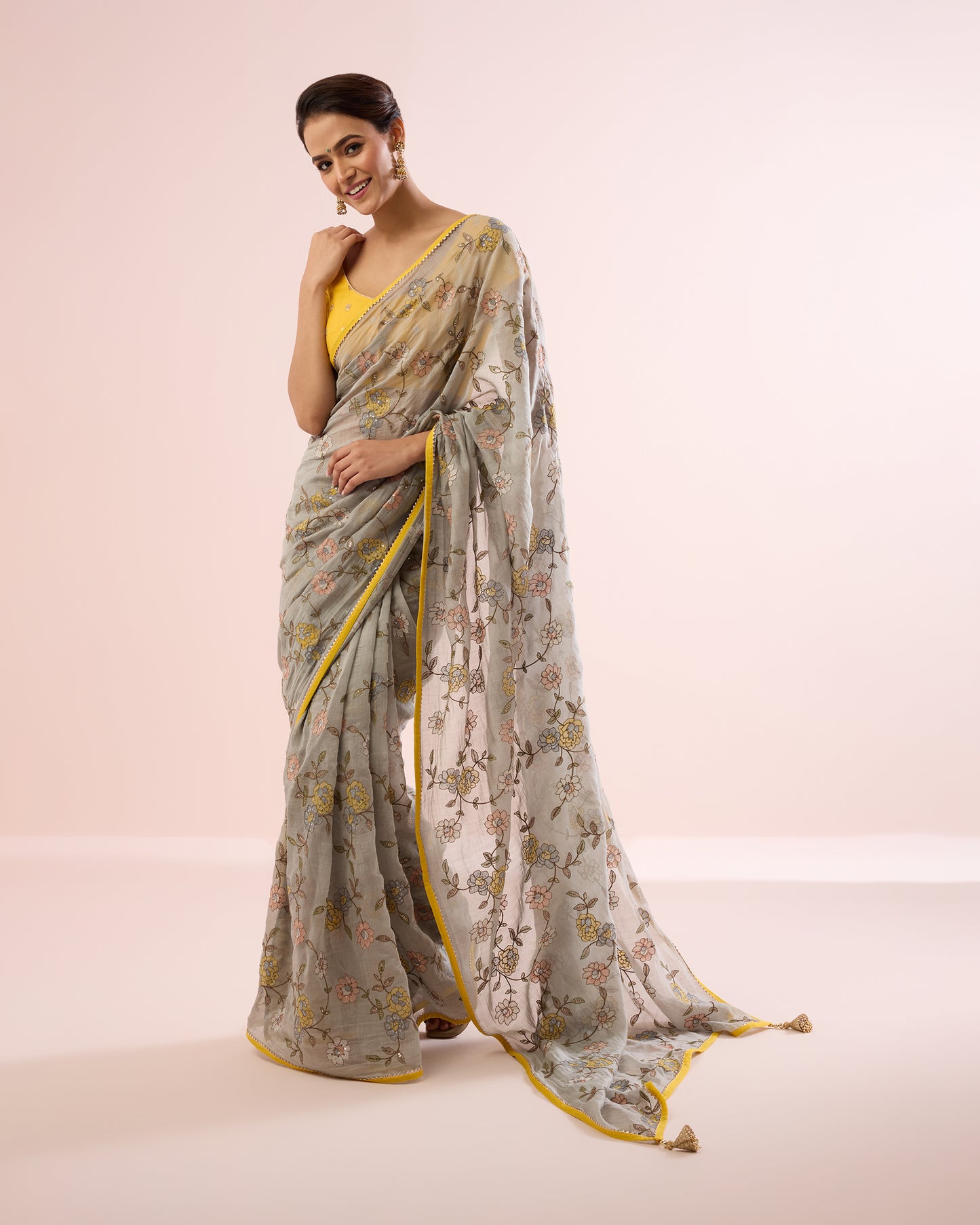 BEGONIA CHANDERI SILK SAREE - OVERCAST BLUE