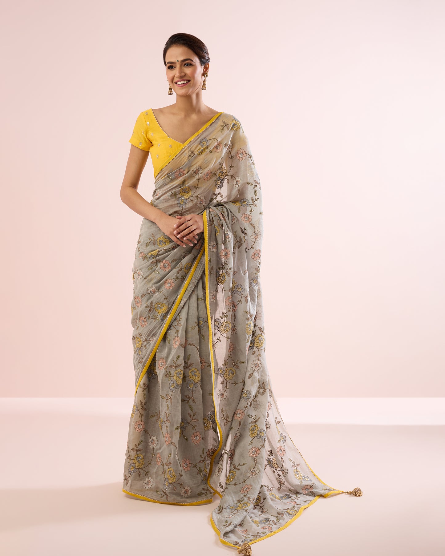 BEGONIA CHANDERI SILK SAREE - OVERCAST BLUE