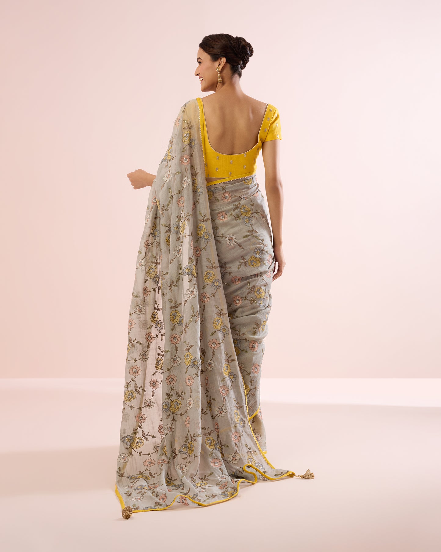 BEGONIA CHANDERI SILK SAREE - OVERCAST BLUE