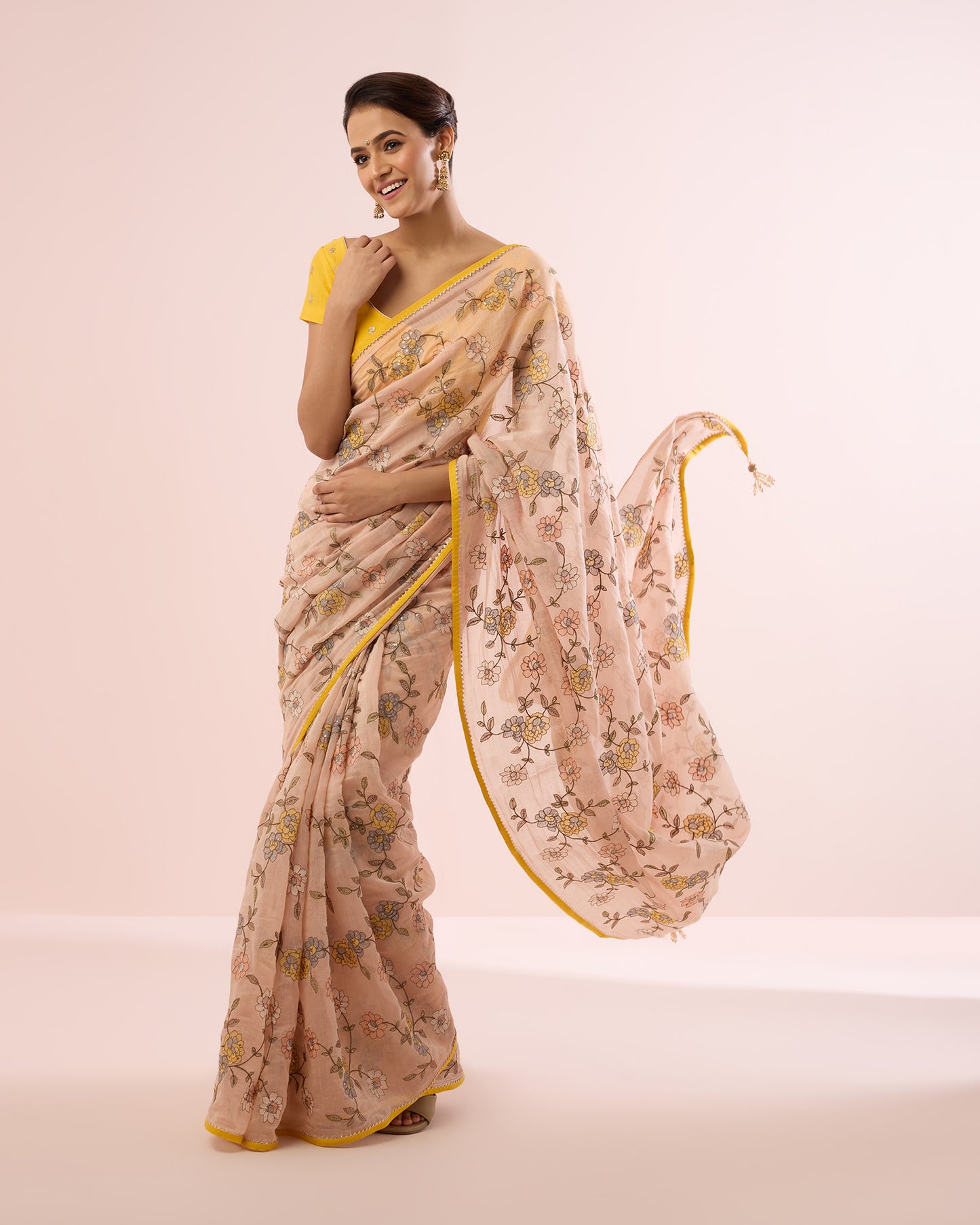 BEGONIA CHANDERI SILK SAREE- BLUSH PINK
