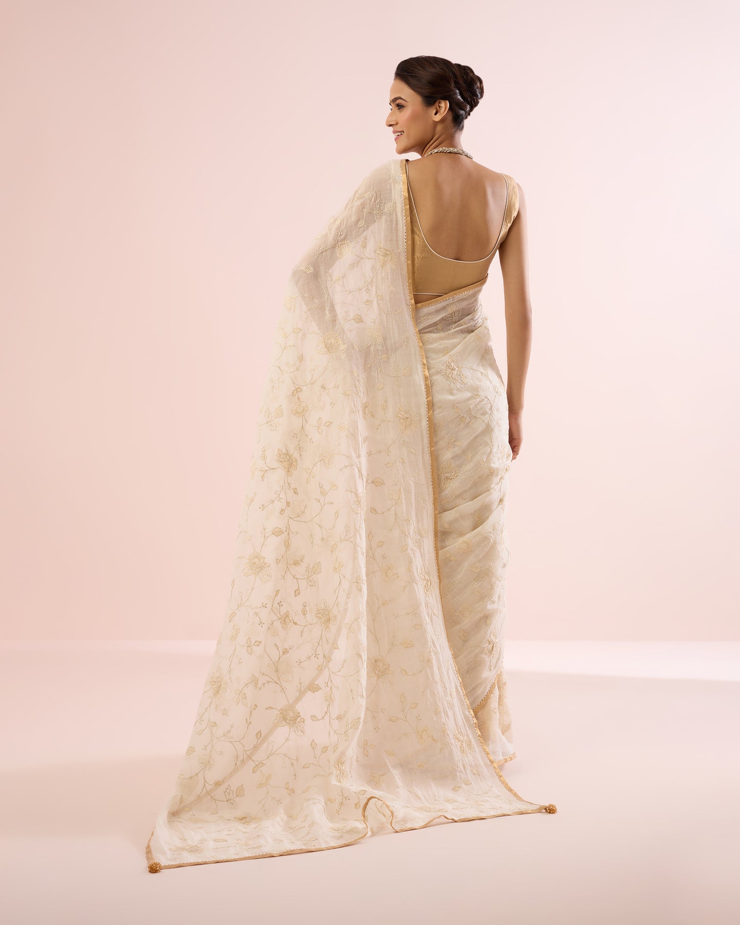 FRANGIPANI CHANDERI SILK SAREE- IVORY